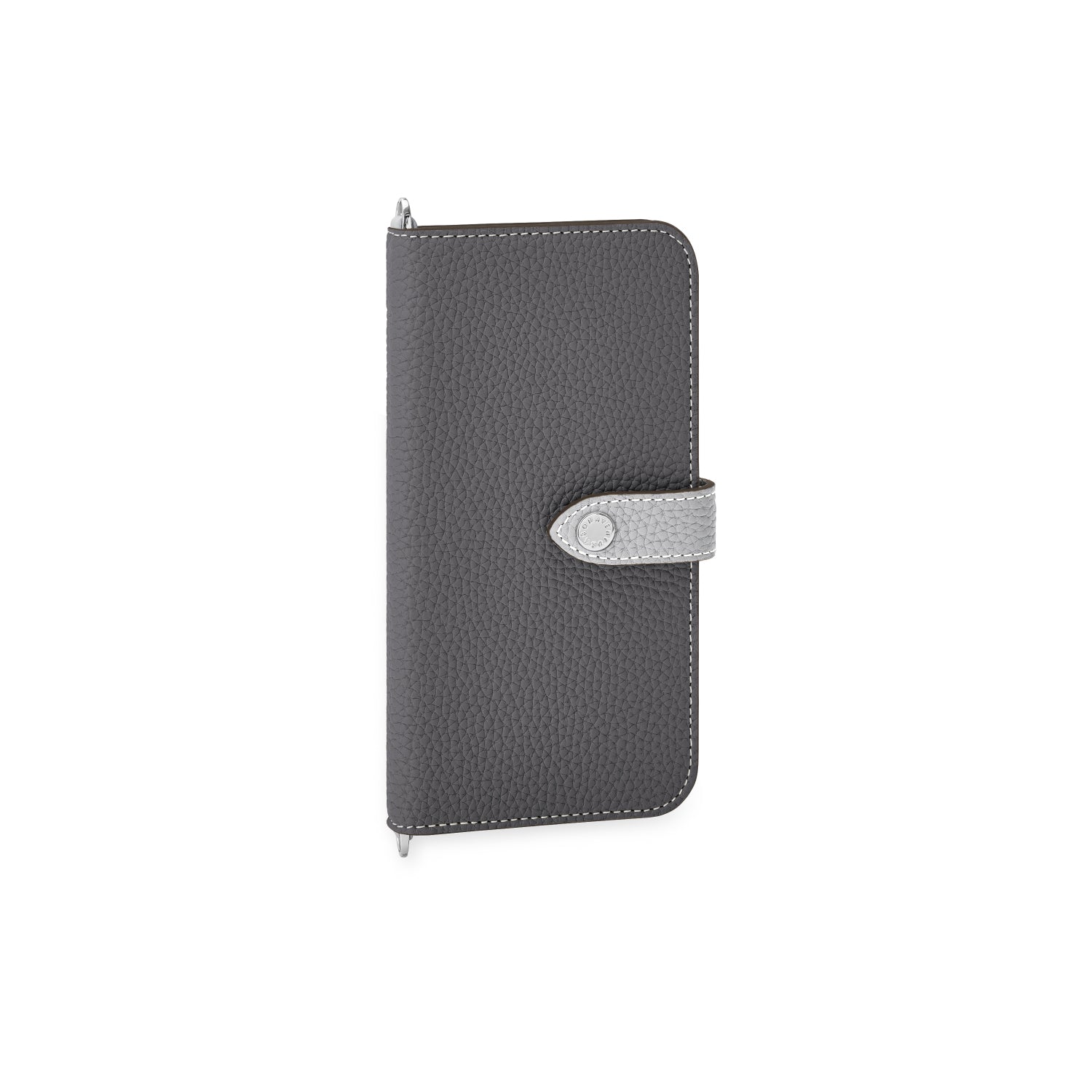 iPhone 13 Pro Belted Diary Case Shrink Leather (Charcoal Gray × True Gray)