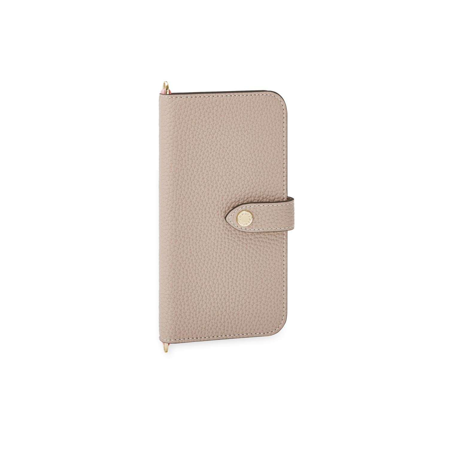 iPhone 13 Pro Belted Diary Case Shrink Leather (Greige × Coral Pink)