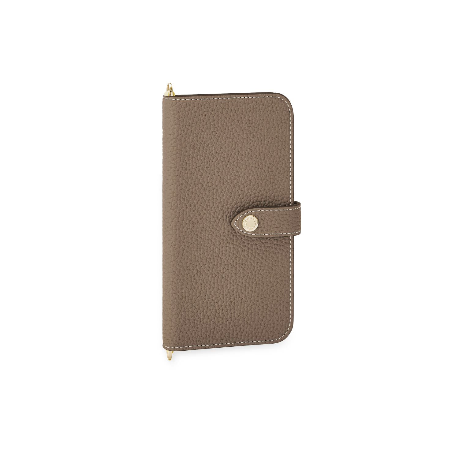 iPhone 14 Belted Diary Case Shrink Leather (Etoupe × Yellow)