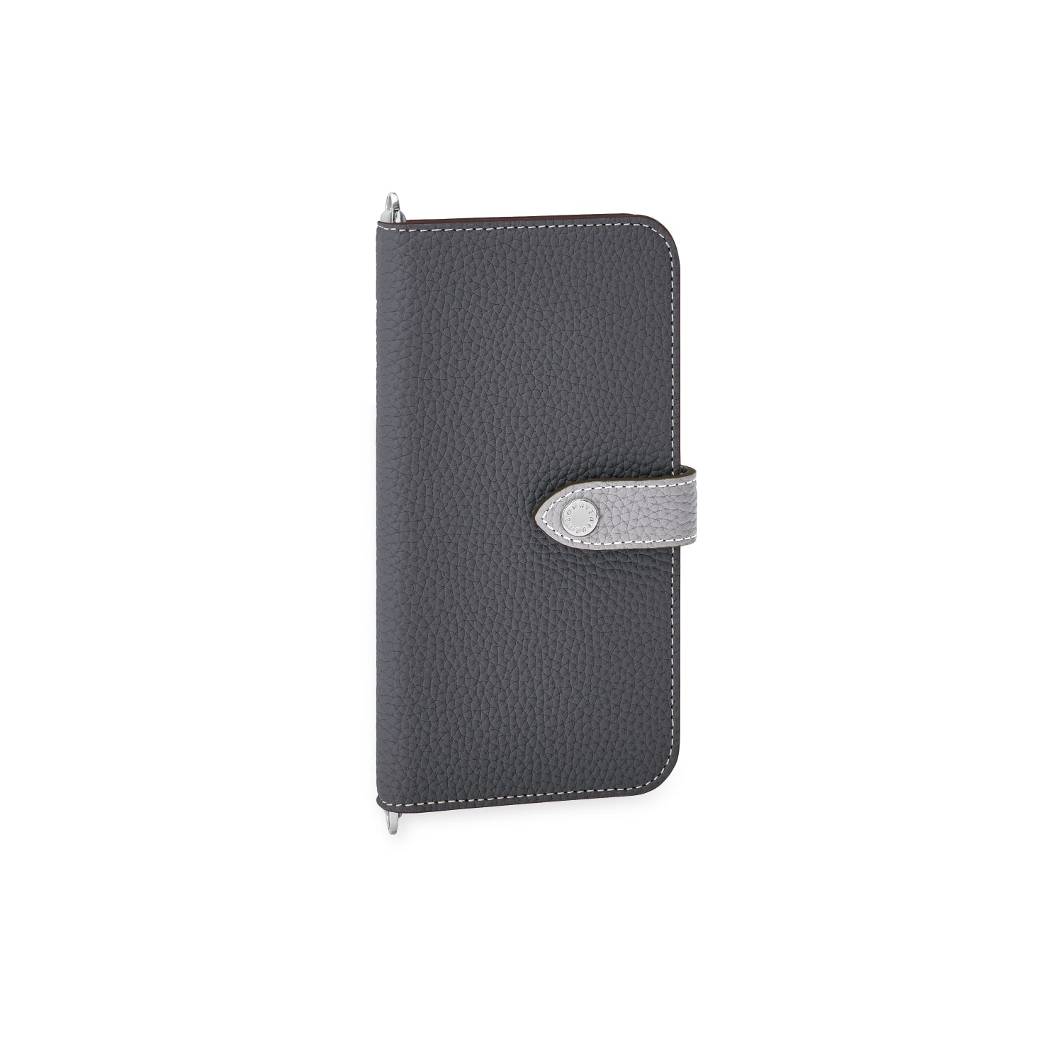 iPhone 14 Plus Belted Diary Case Shrink Leather (Charcoal Gray × True Gray)