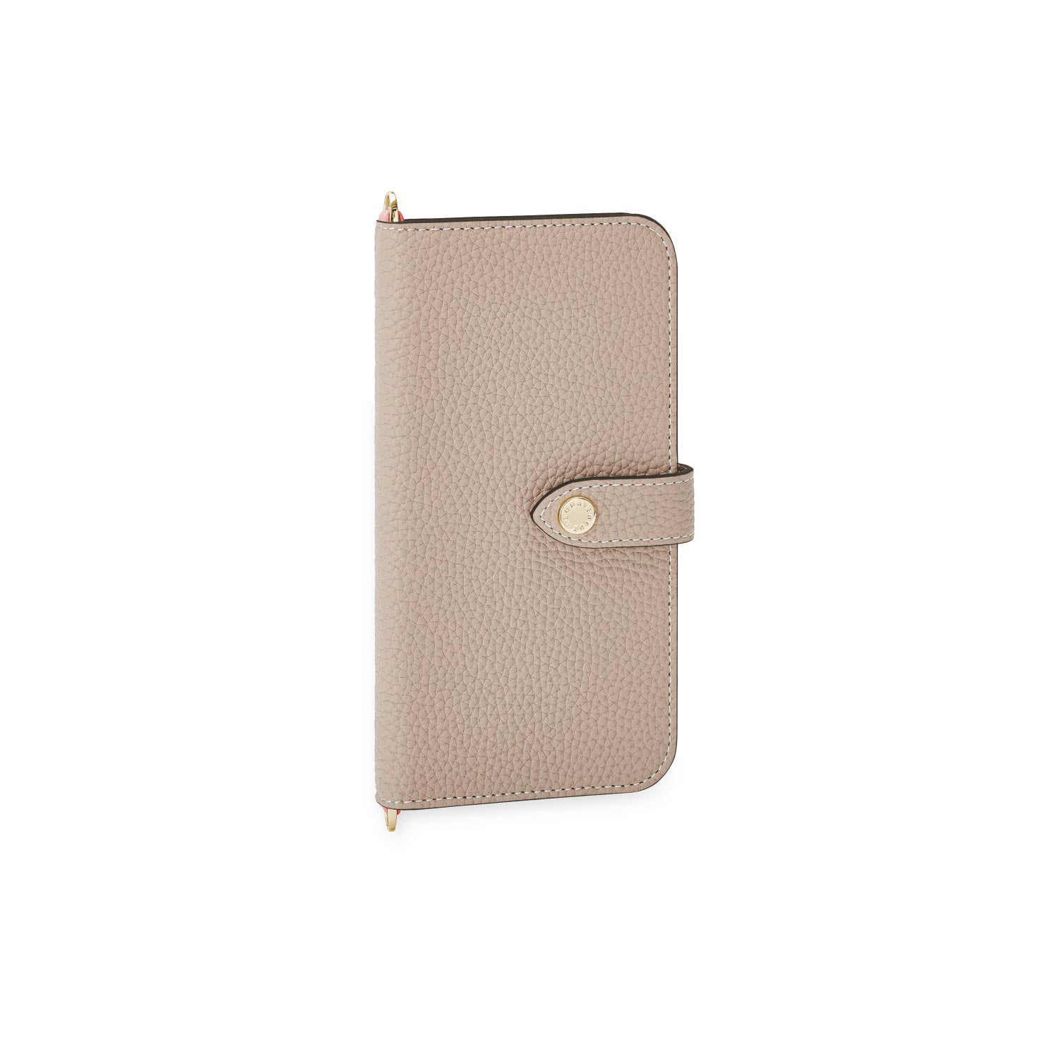 iPhone 15 Pro Belted Diary Case Shrink Leather (Greige × Coral Pink)