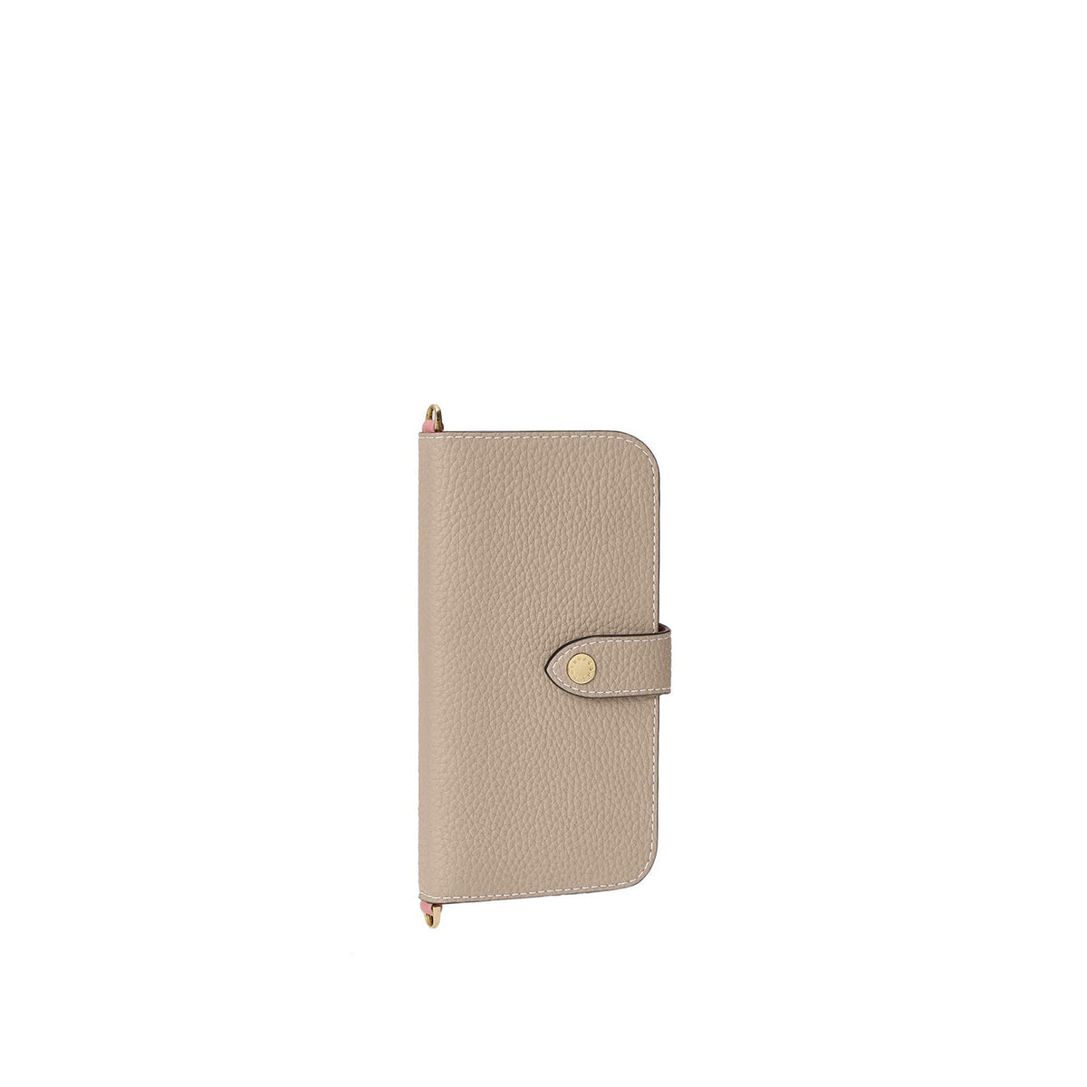 iPhone 18 Pro Belted Diary Case Shrink Leather (Greige × Coral Pink)