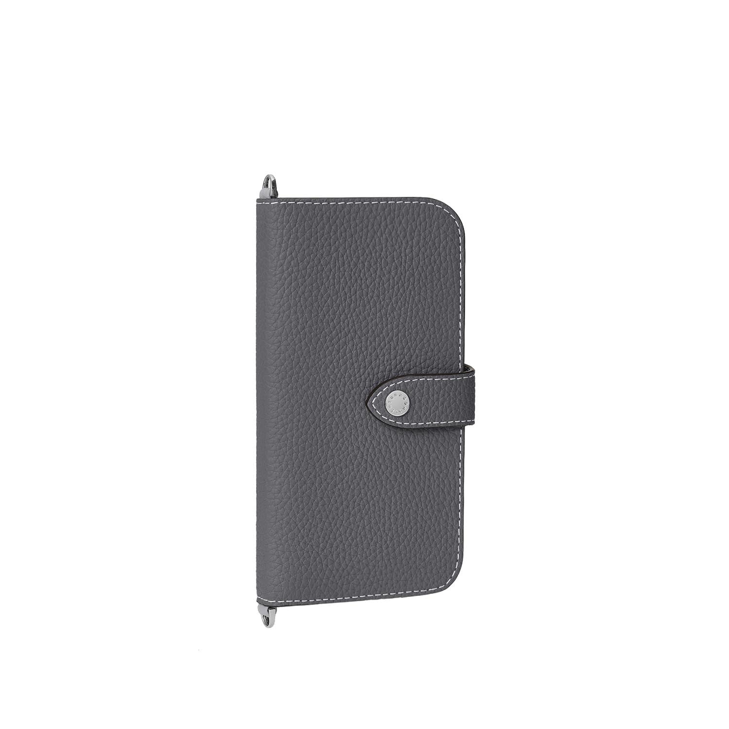 iPhone 16 Pro Max Belted Diary Case Shrink Leather (Charcoal Gray × True Gray)