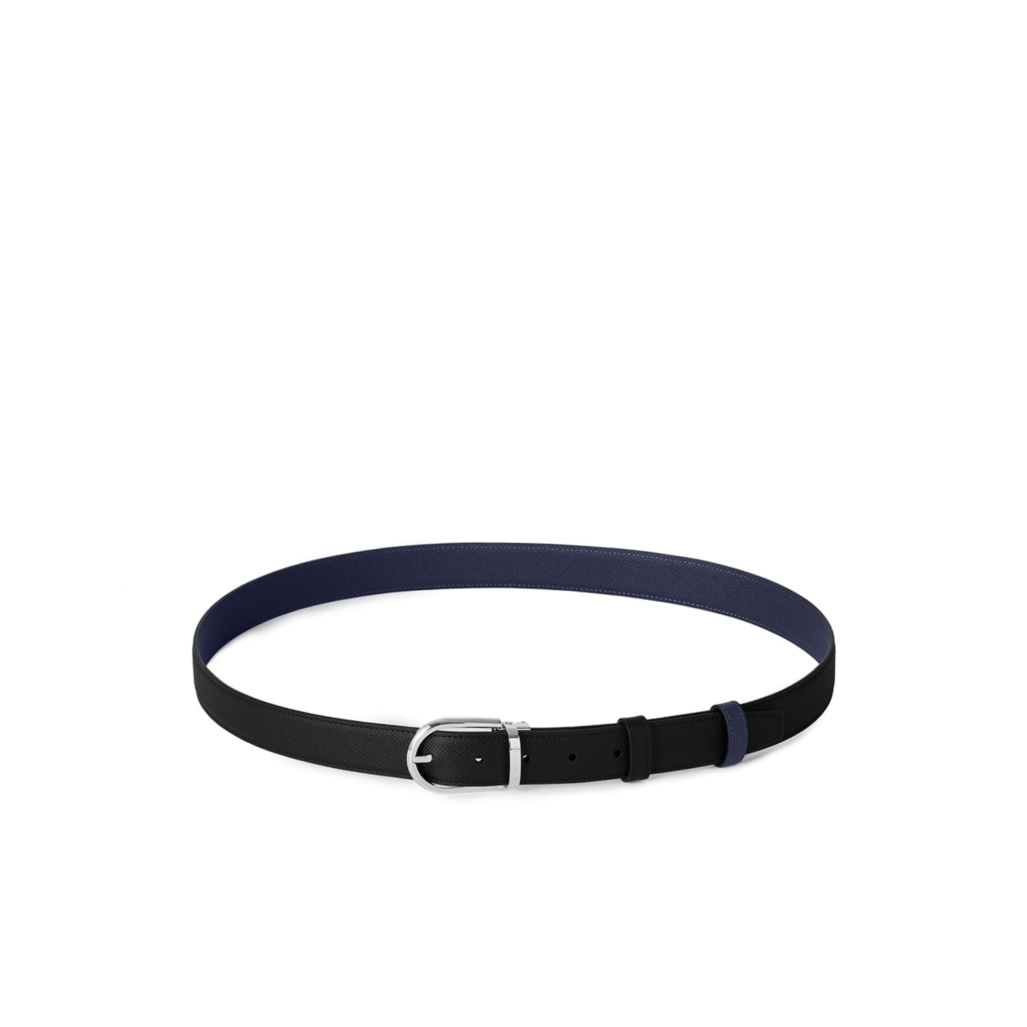 Men's Reversible Round Buckle Belt (Black × Navy - Nobile Leather × Nobile Leather - 30mm)