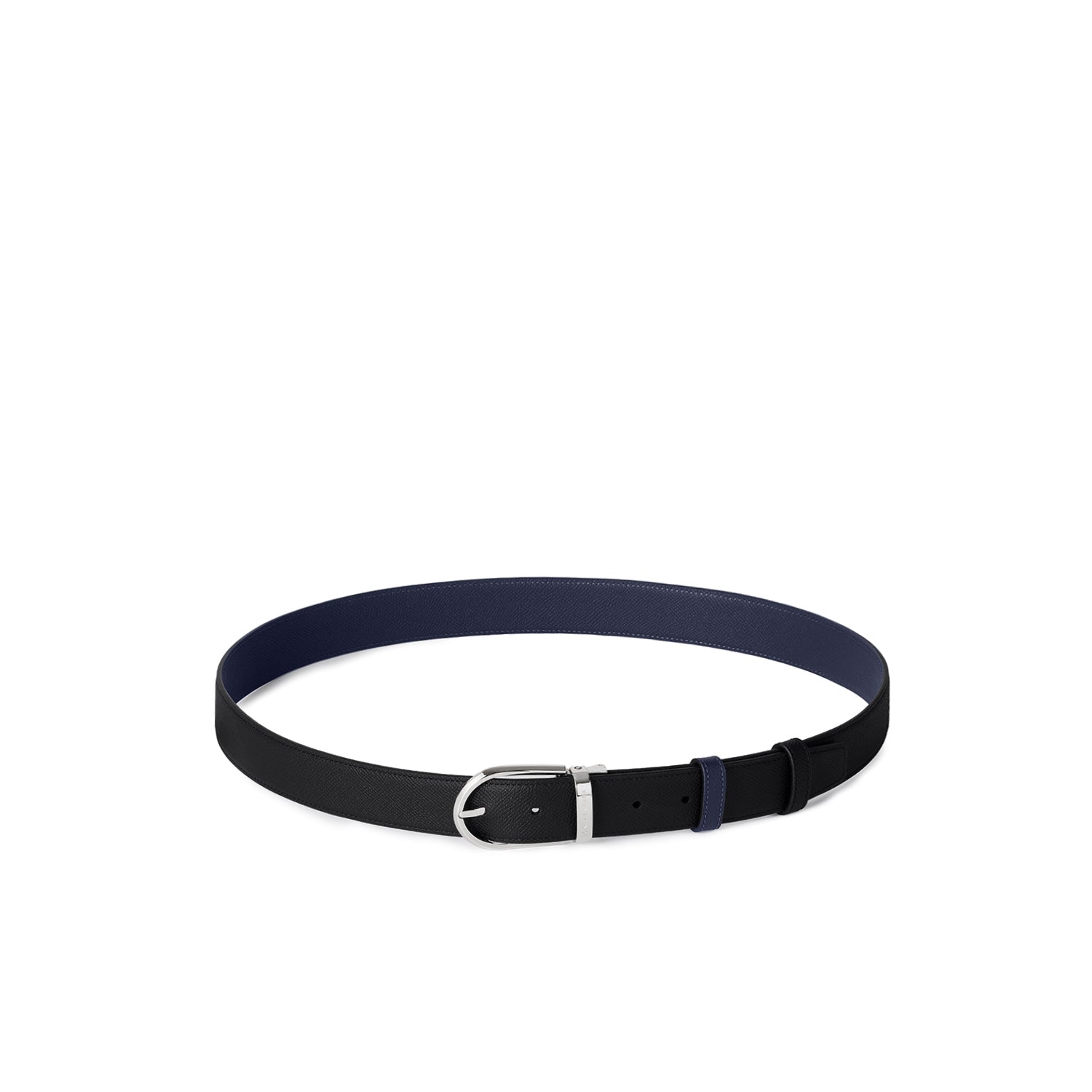 Men's Reversible Round Buckle Belt (Black × Navy - Nobile Leather × Nobile Leather - 35mm)