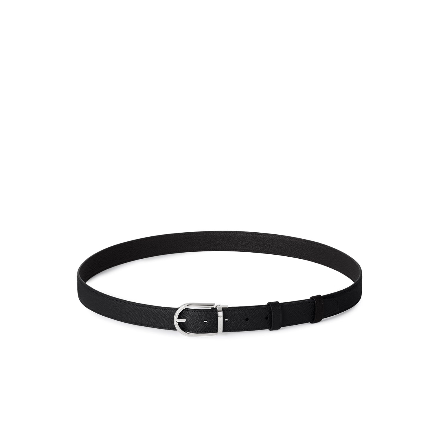 Men's Reversible Round Buckle Belt (Black × Black - Nobile Leather × Shrink Leather - 30mm)