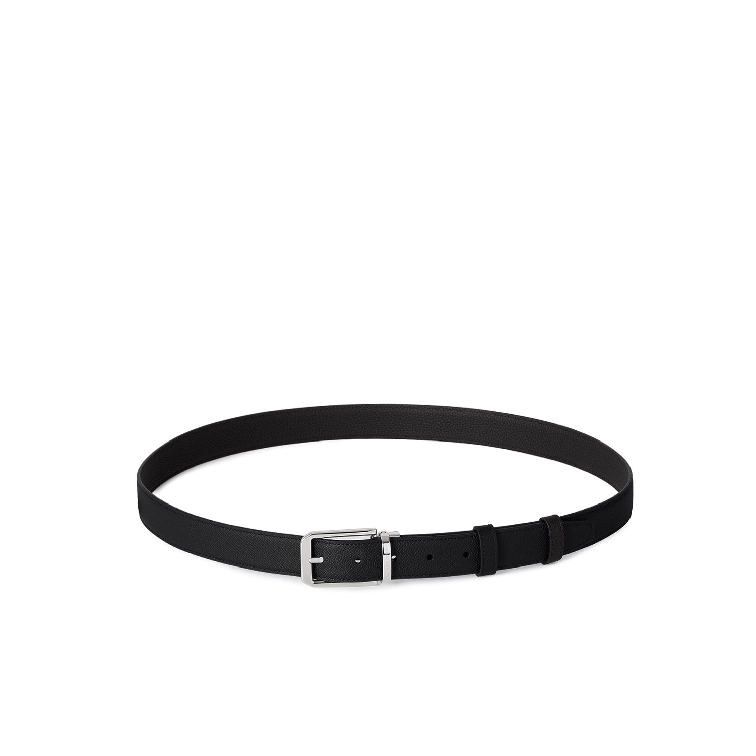 Men's Reversible Square Cut Buckle Belt (Black × Black - Nobile Leather × Shrink Leather - 30mm)