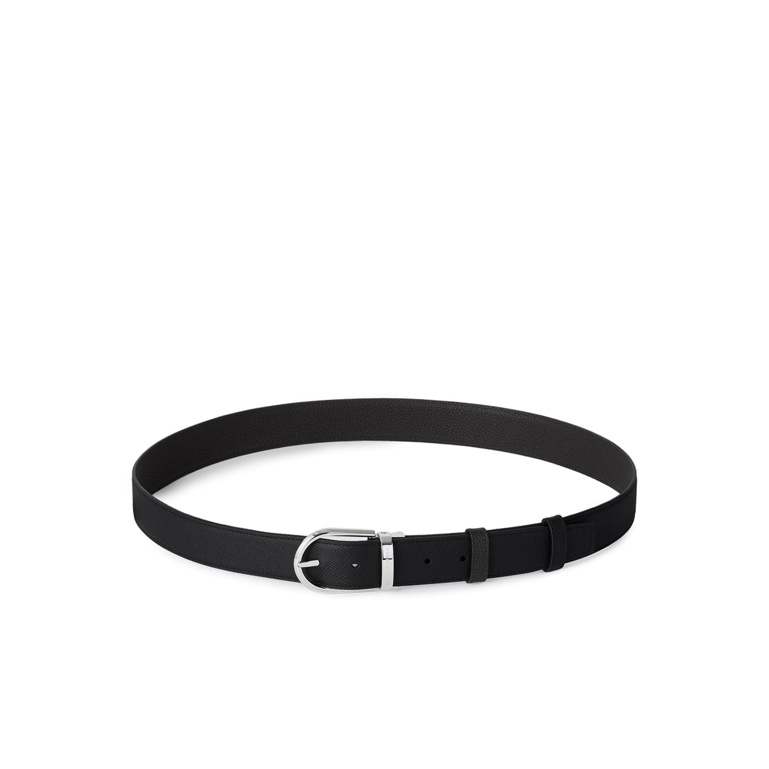Men's Reversible Round Buckle Belt (Black × Black - Nobile Leather × Shrink Leather - 35mm)