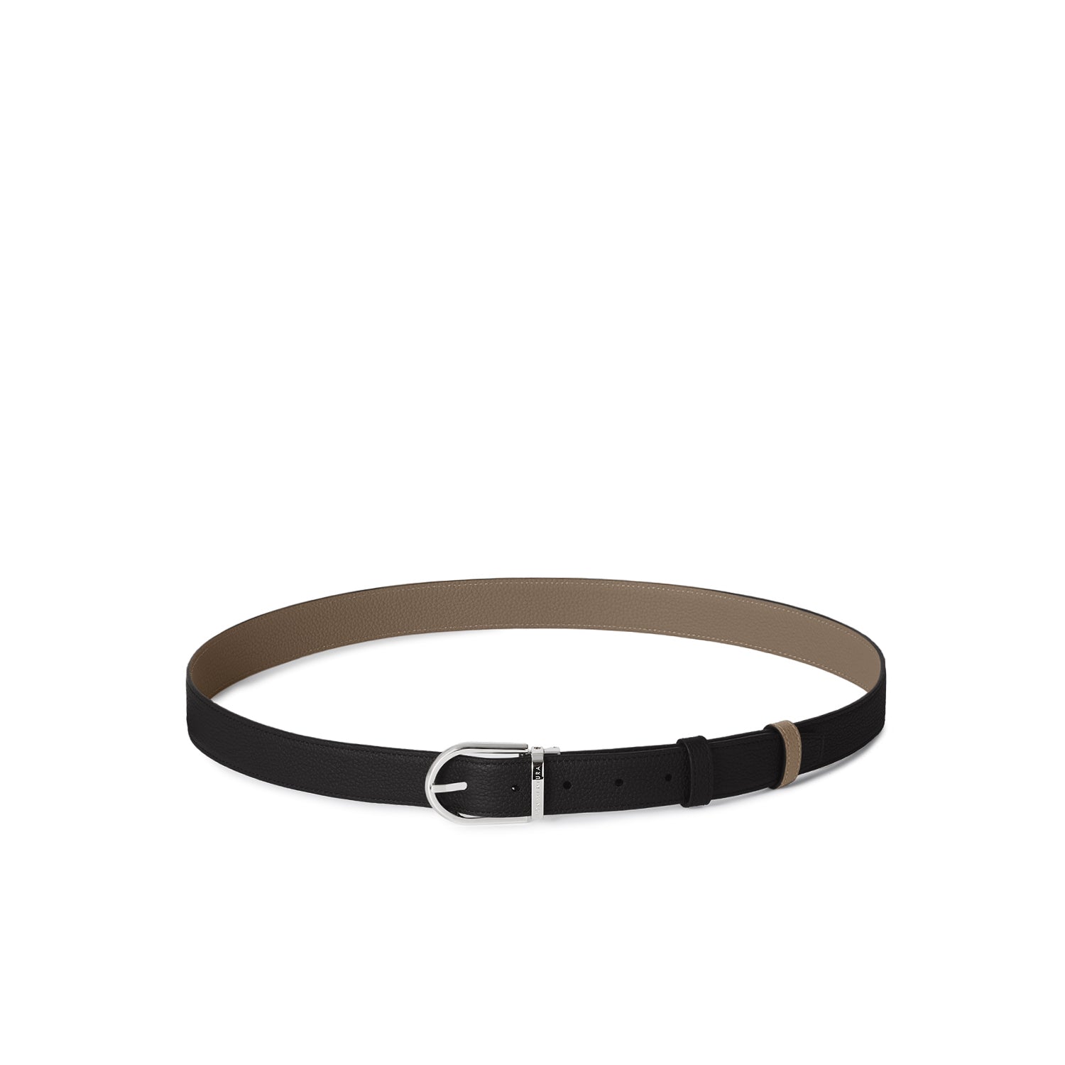 Men's Reversible Round Buckle Belt (Black × Etoupe - Shrink Leather × Shrink Leather - 30mm)