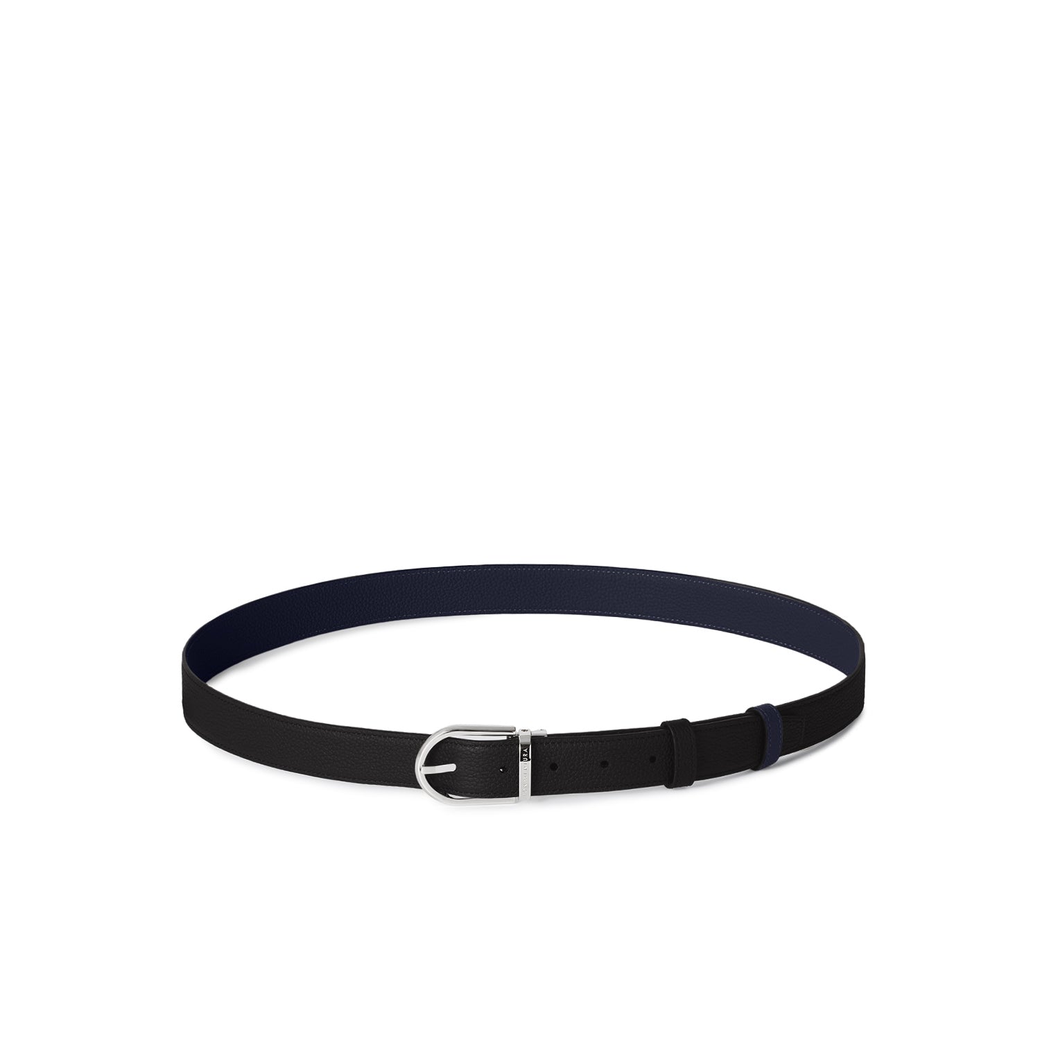 Men's Reversible Round Buckle Belt (Black × Navy - 30mm - Shrink Leather × Shrink Leather)