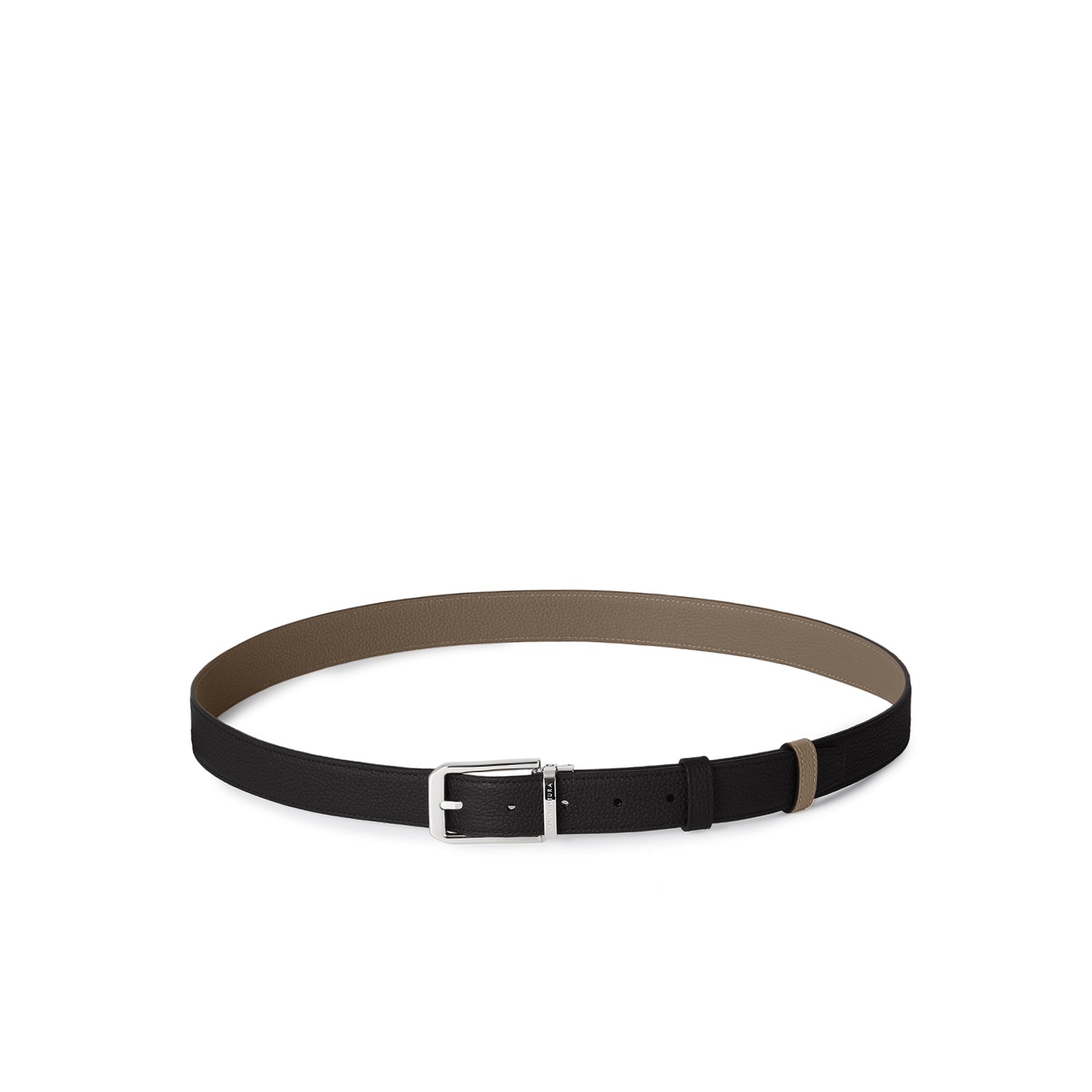 Men's Reversible Square Cut Buckle Belt (Black × Etoupe - 30mm - Shrink Leather × Shrink Leather)