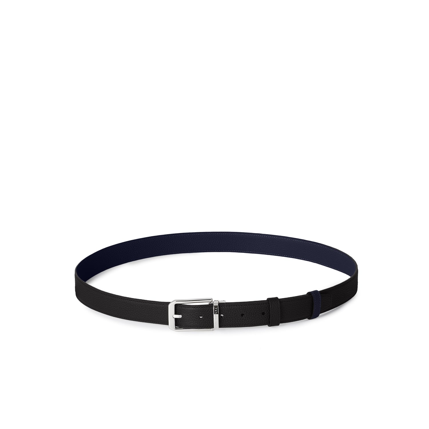 Men's Reversible Square Cut Buckle Belt (Black × Navy - Shrink Leather × Shrink Leather - 30mm)