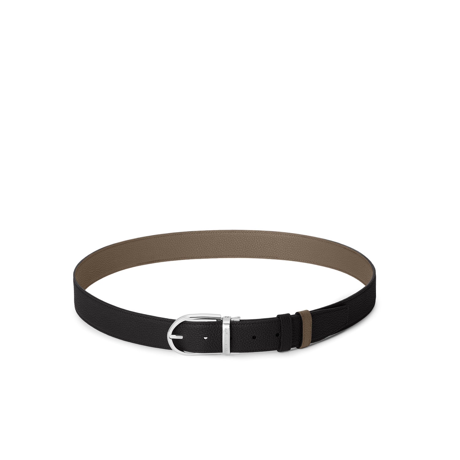 Men's Reversible Round Buckle Belt (Black × Etoupe - 35mm - Shrink Leather × Shrink Leather)