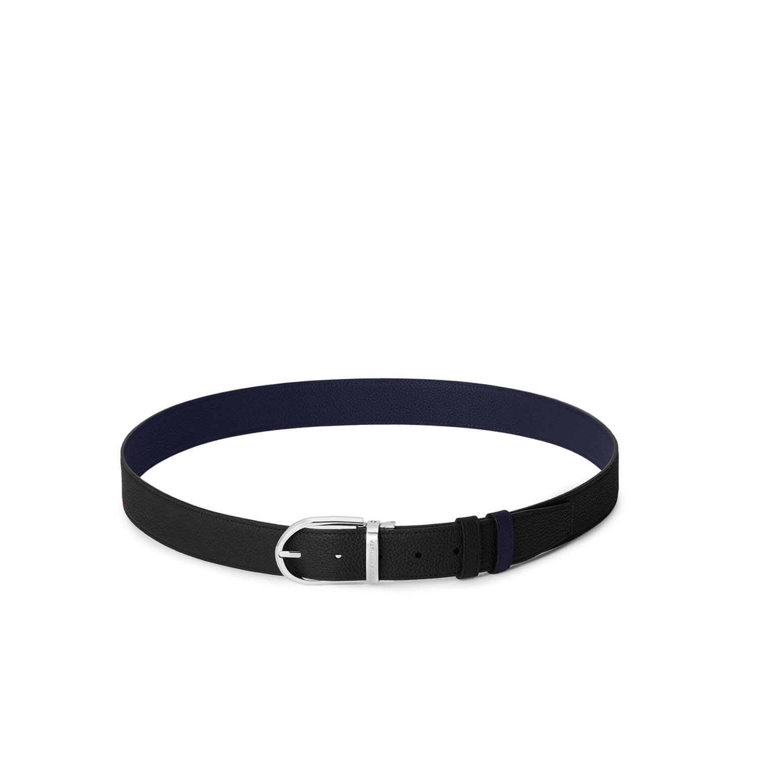 Men's Reversible Round Buckle Belt (Black × Navy - 35mm - Shrink Leather × Shrink Leather)