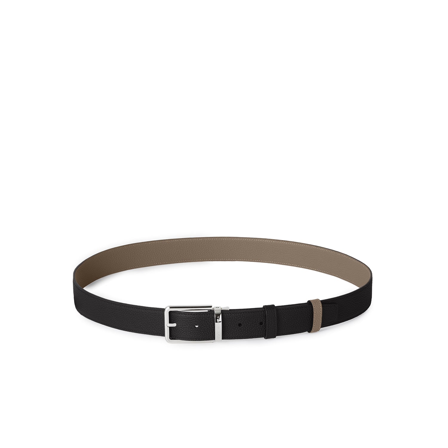 Men's Reversible Square Buckle Belt (Black × Etoupe - 35mm - Shrink Leather × Shrink Leather)