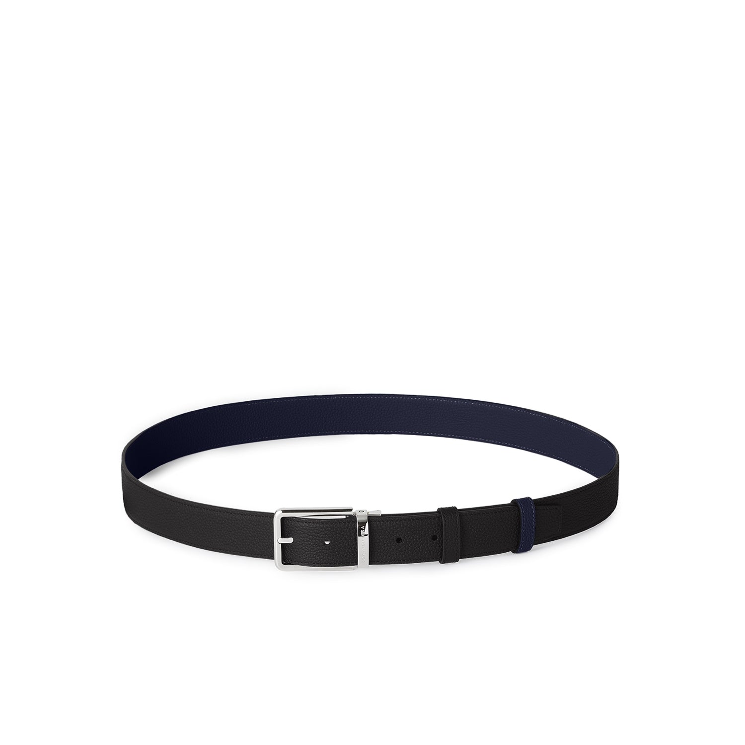 Men's Reversible Square Buckle Belt (Black × Navy - 35mm - Shrink Leather × Shrink Leather)