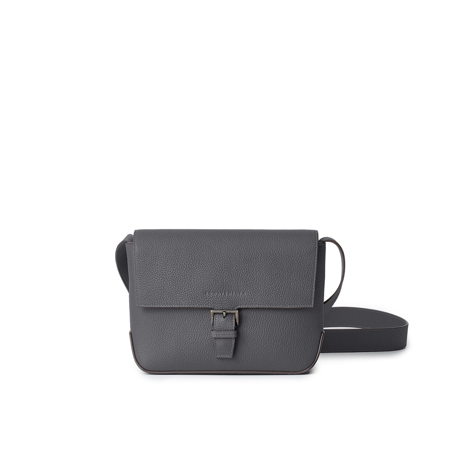 Gino Crossbody Bag with Flap Shrink Leather (Charcoal Gray)