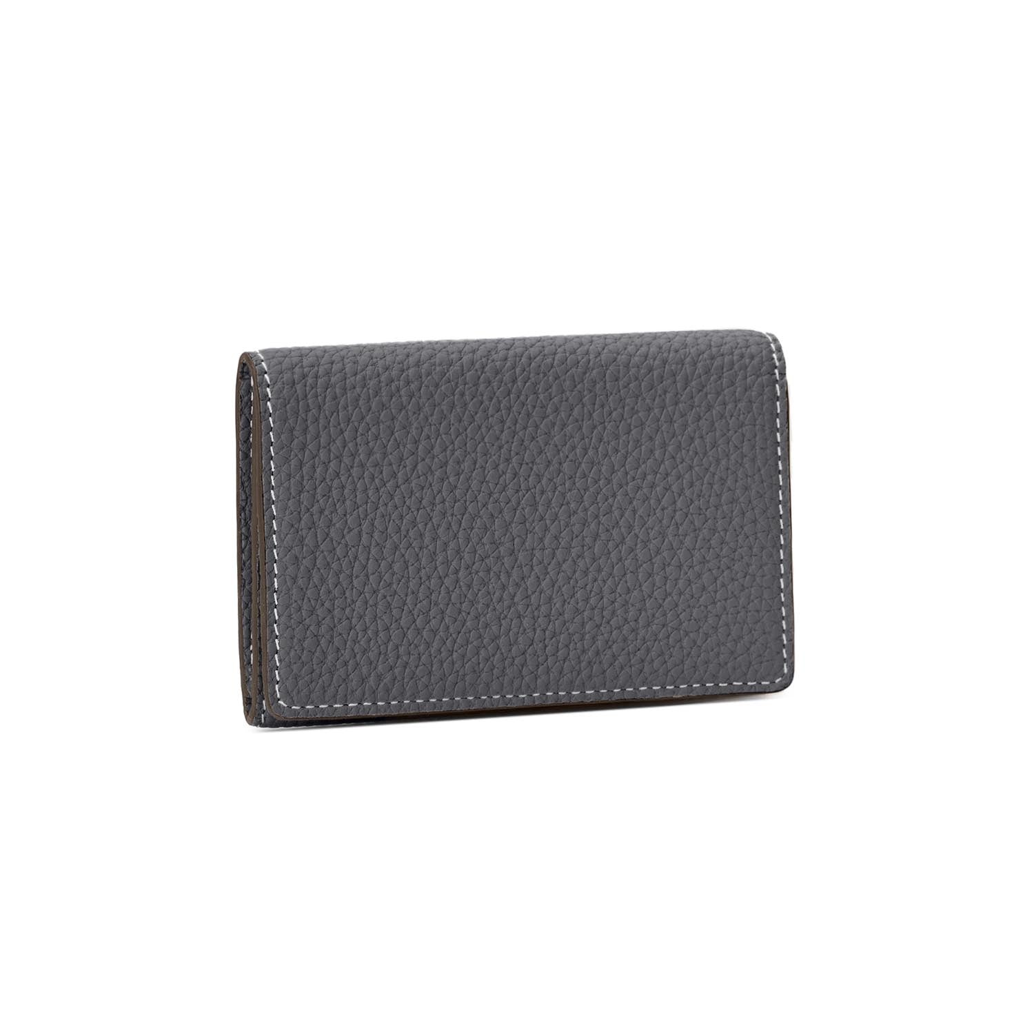 Business Card Case with Sleeve Shrink Leather (Charcoal Gray × Azalee Pink)