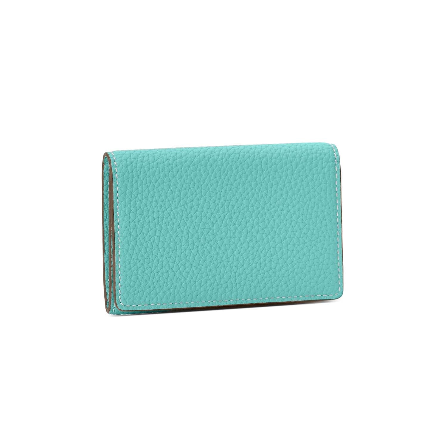 Business Card Case Shrink Leather (Atoll Blue × Greige (Etoupe edge paint))