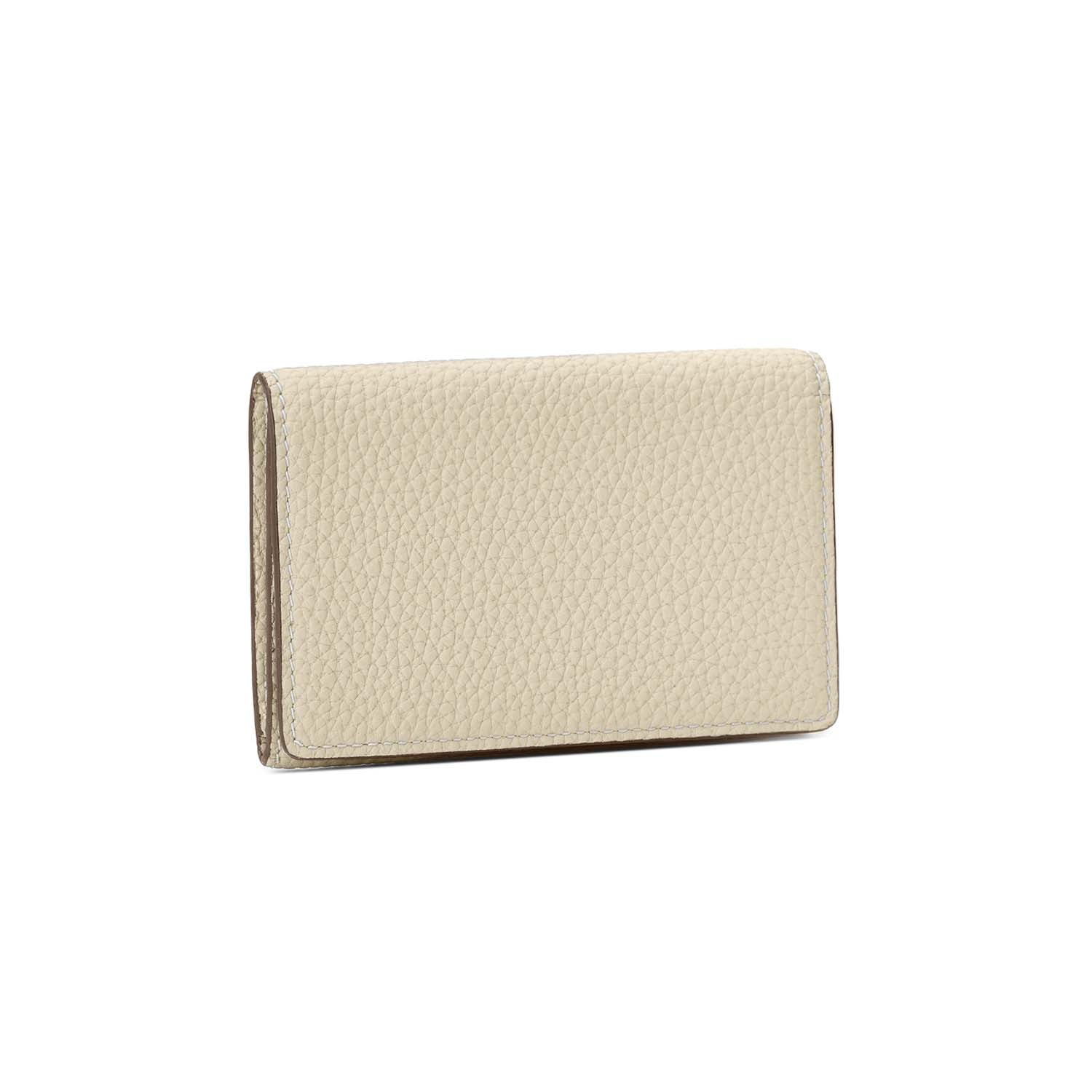Business Card Case Shrink Leather (Ivory × Etoupe (Etoupe edge paint))