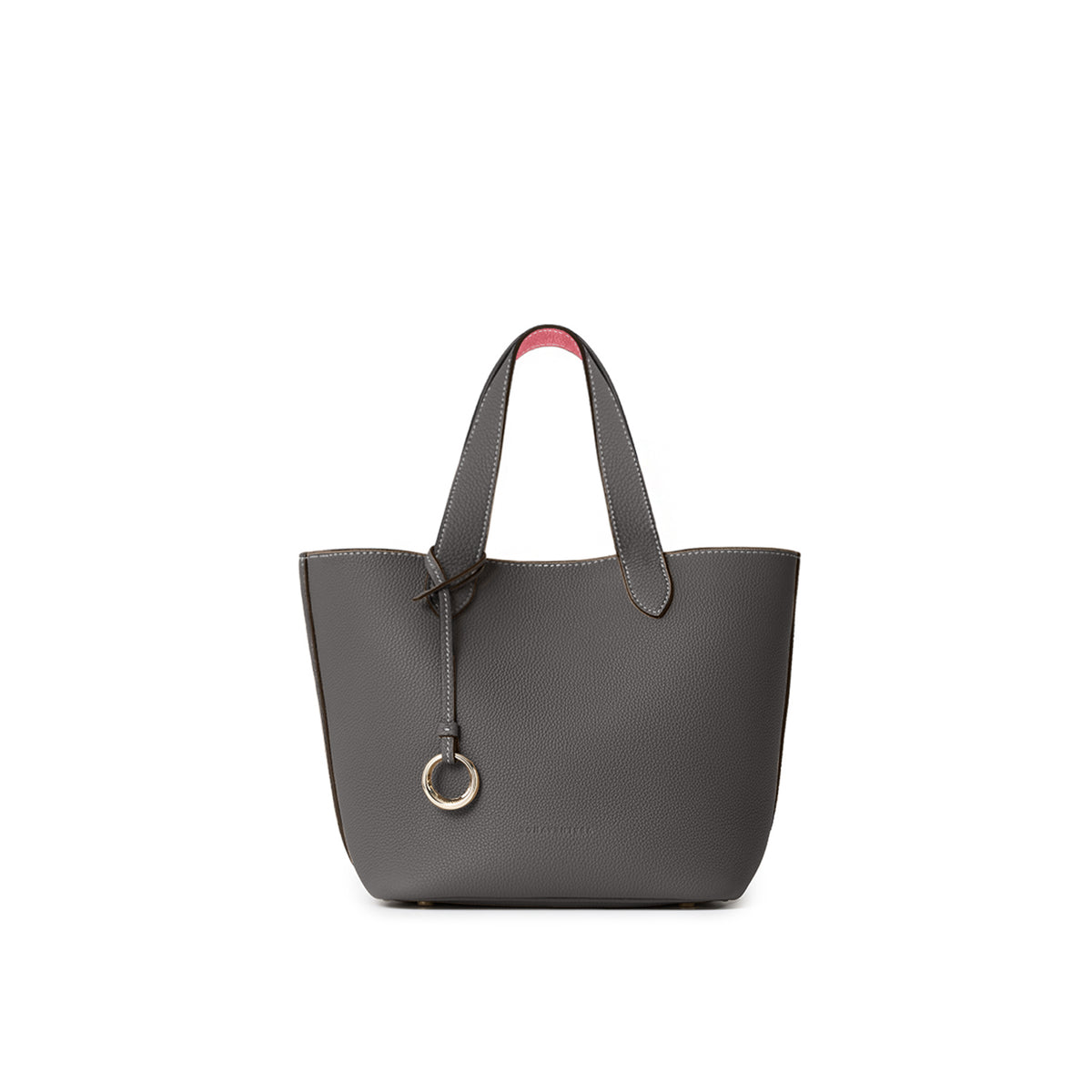 Alina 2-way Tote Bag Small Shrink Leather (Charcoal Gray × Azalee Pink - Small)