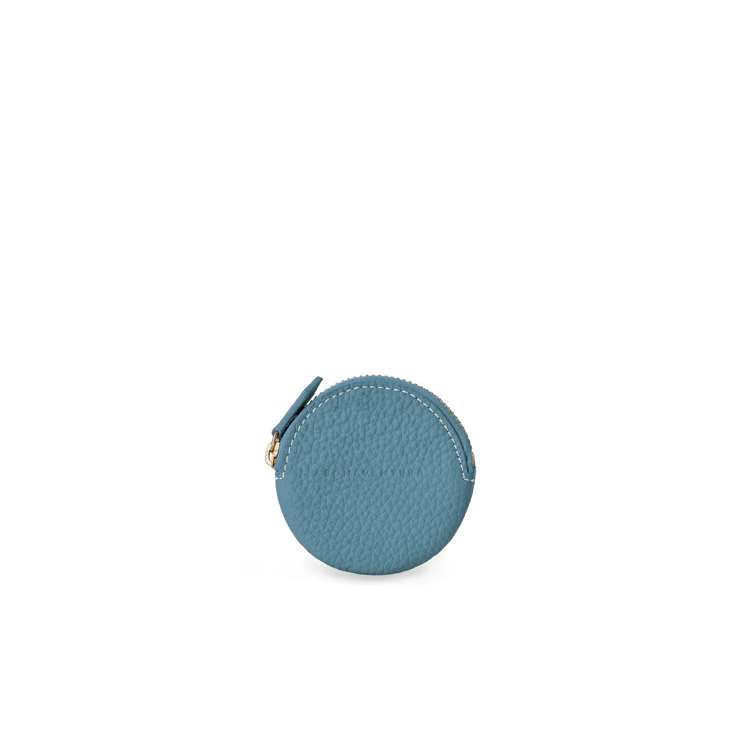 Round Coin Case Shrink Leather (Blue Cyan)