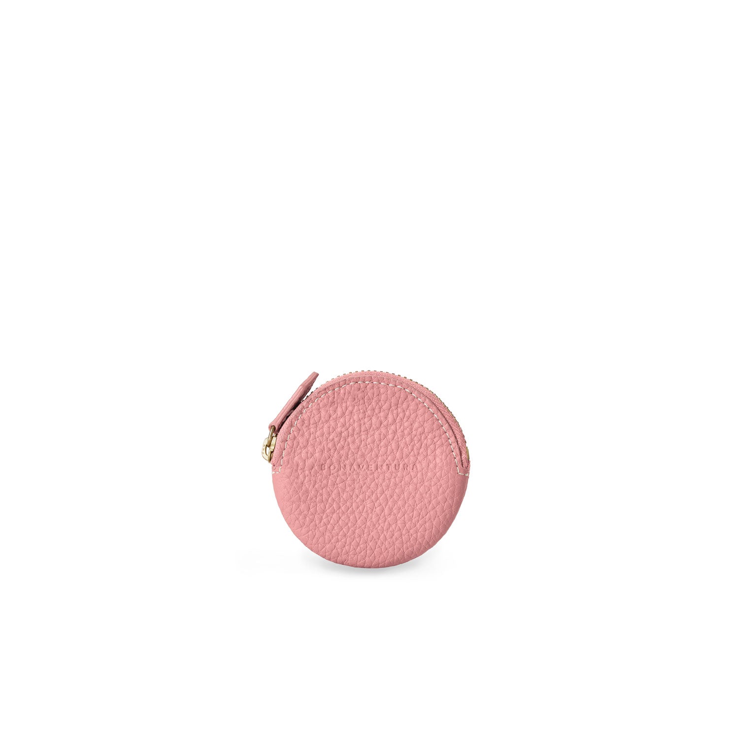 Round Coin Case Shrink Leather (Coral Pink)
