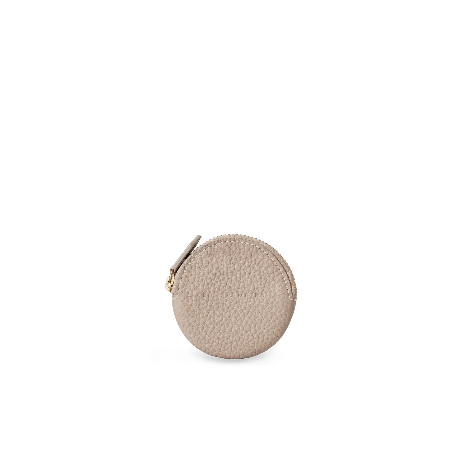 Round Coin Case Shrink Leather (Greige)