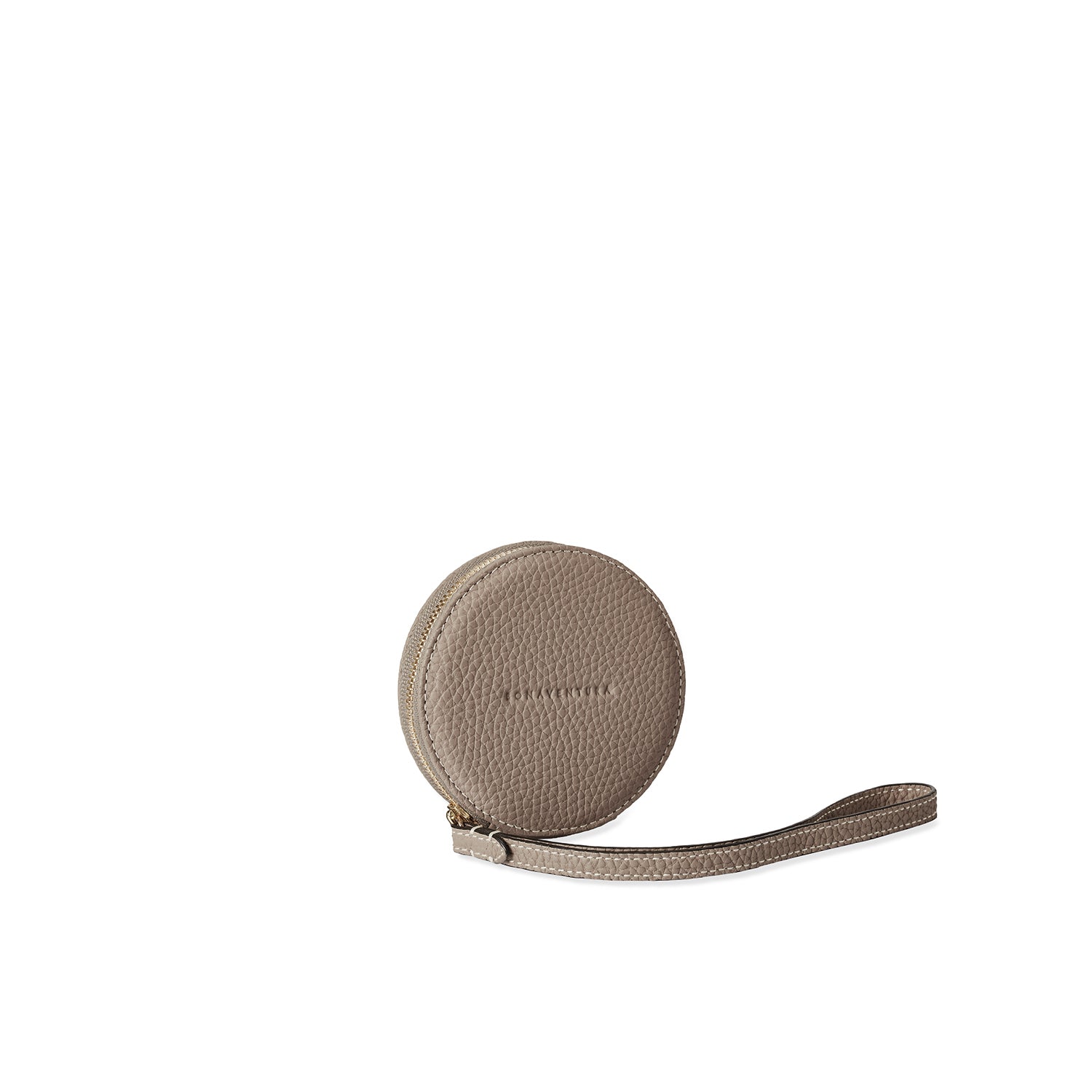 Gusseted Round Coin Case Shrink Leather (Etoupe)