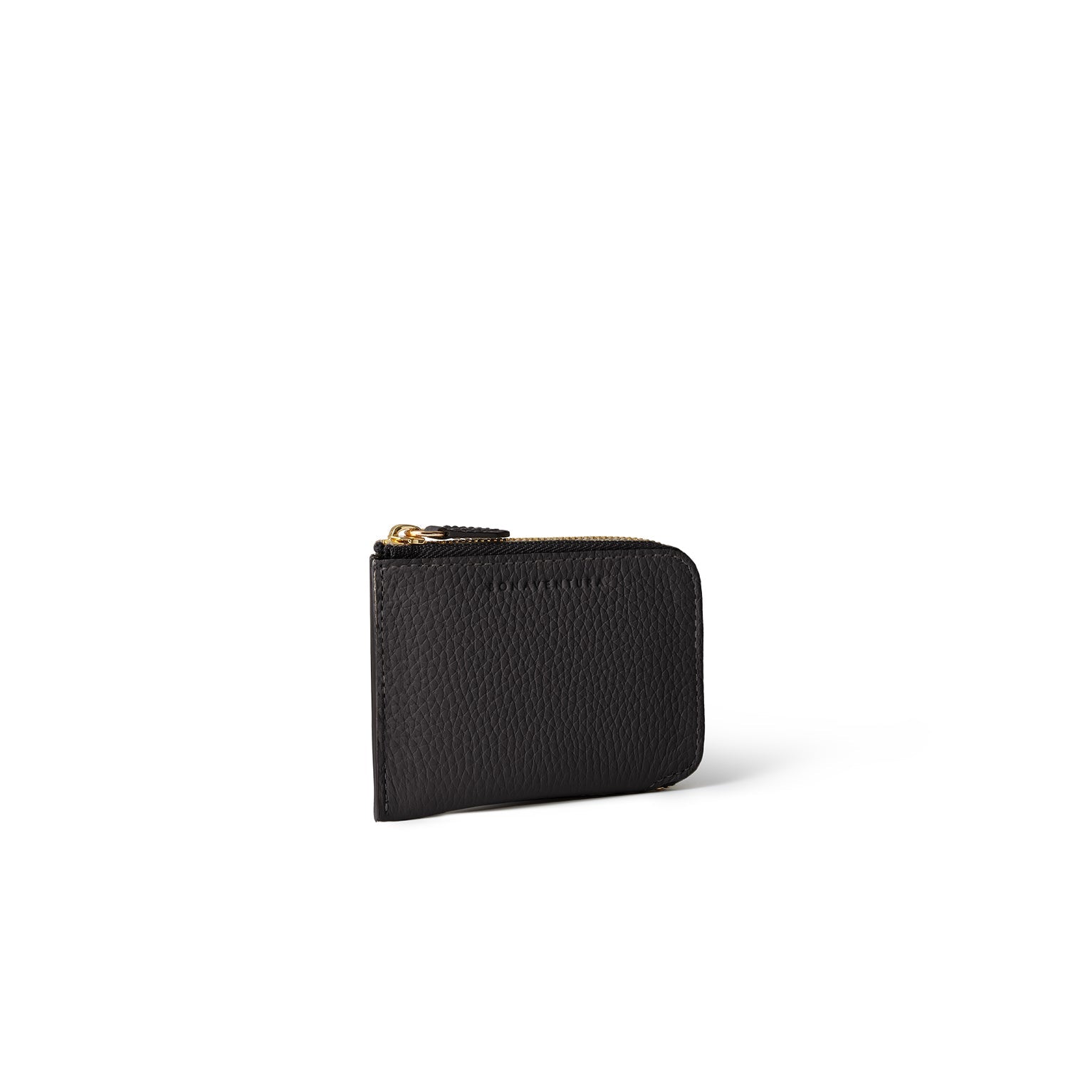 Square Card Coin Case Shrink Leather (Black × Etoupe)