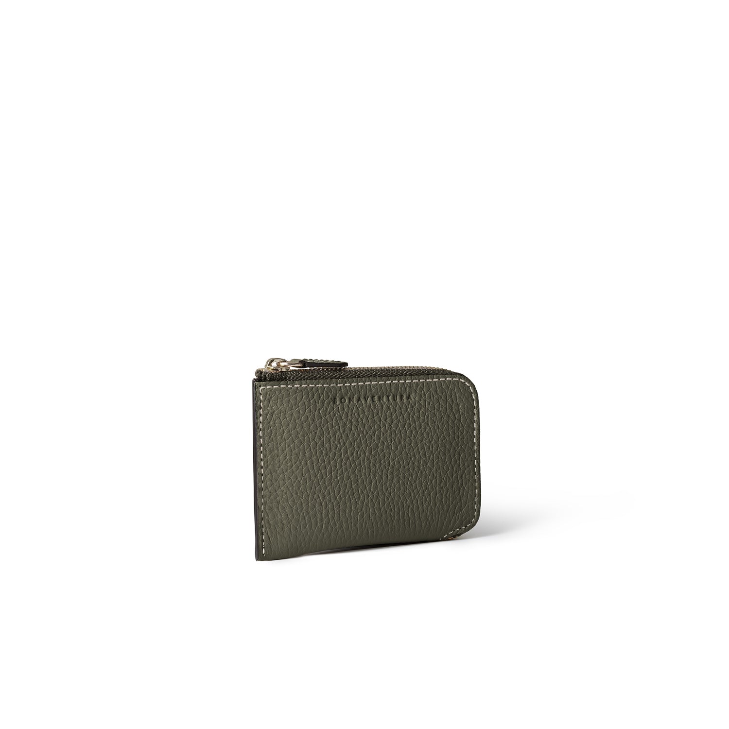 Square Card Coin Case Shrink Leather (Olive × Greige)