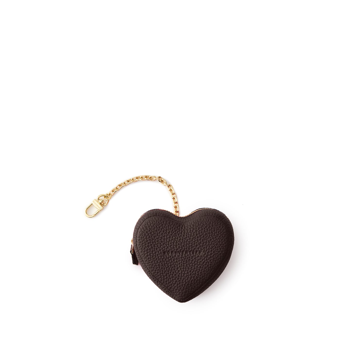 Heart Mini Pouch with Chain Shrink Leather (Chocolate Brown)