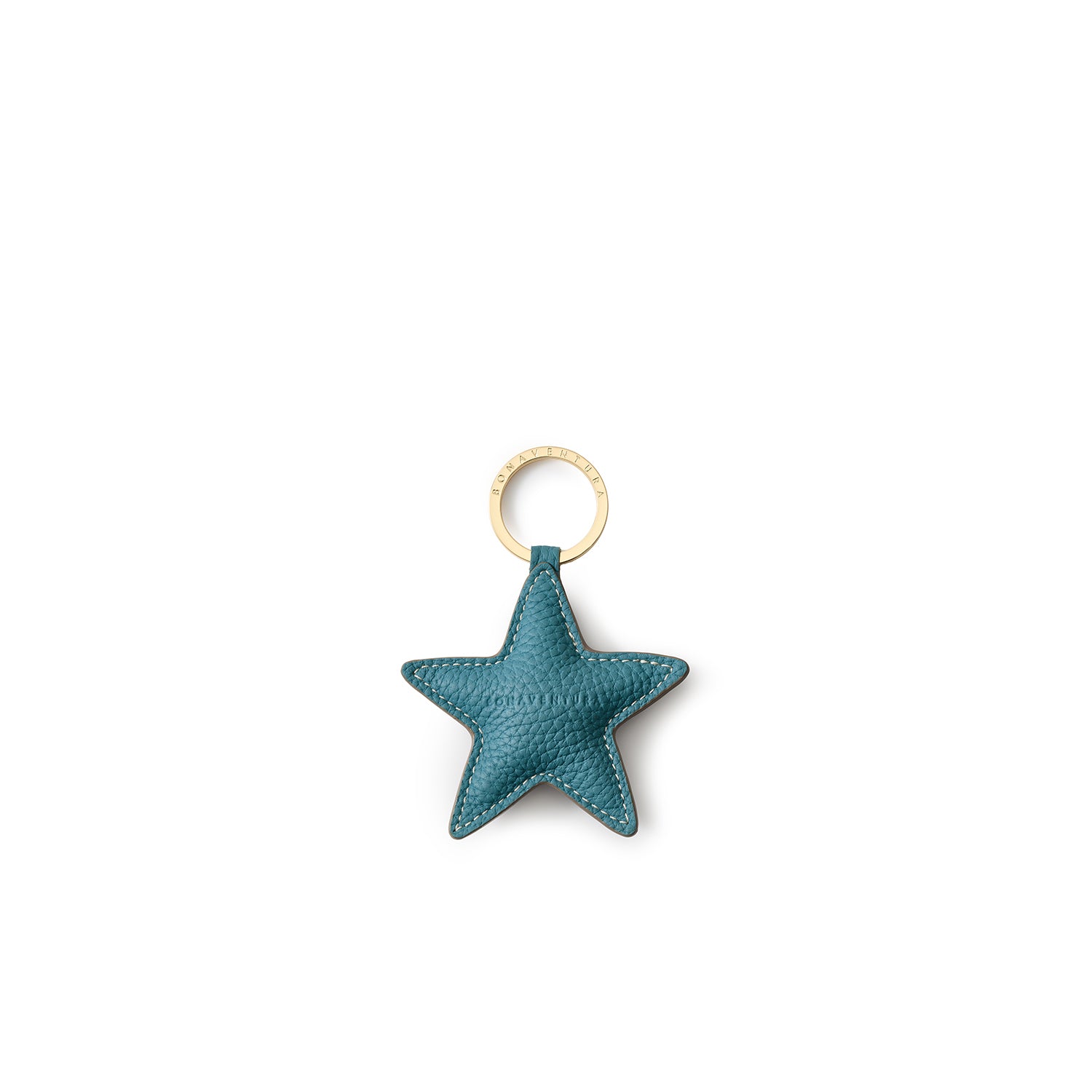 Key Ring Charm Shrink Leather (Blue Cyan × Charcoal Gray - Star)
