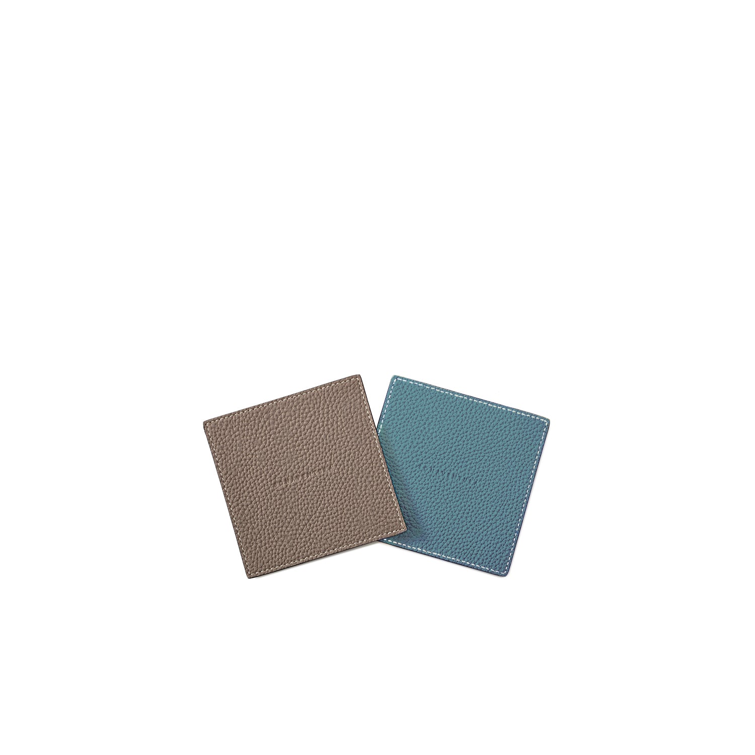 Reversible Square Coaster Set Shrink Leather (Etoupe × Blue Cyan)