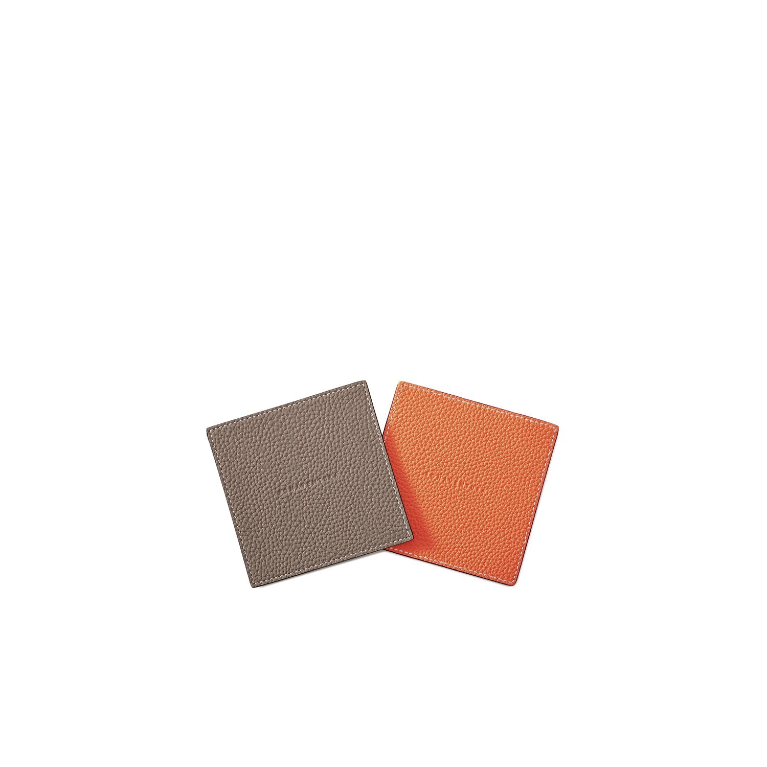 Reversible Square Coaster Set Shrink Leather (Etoupe × Orange)