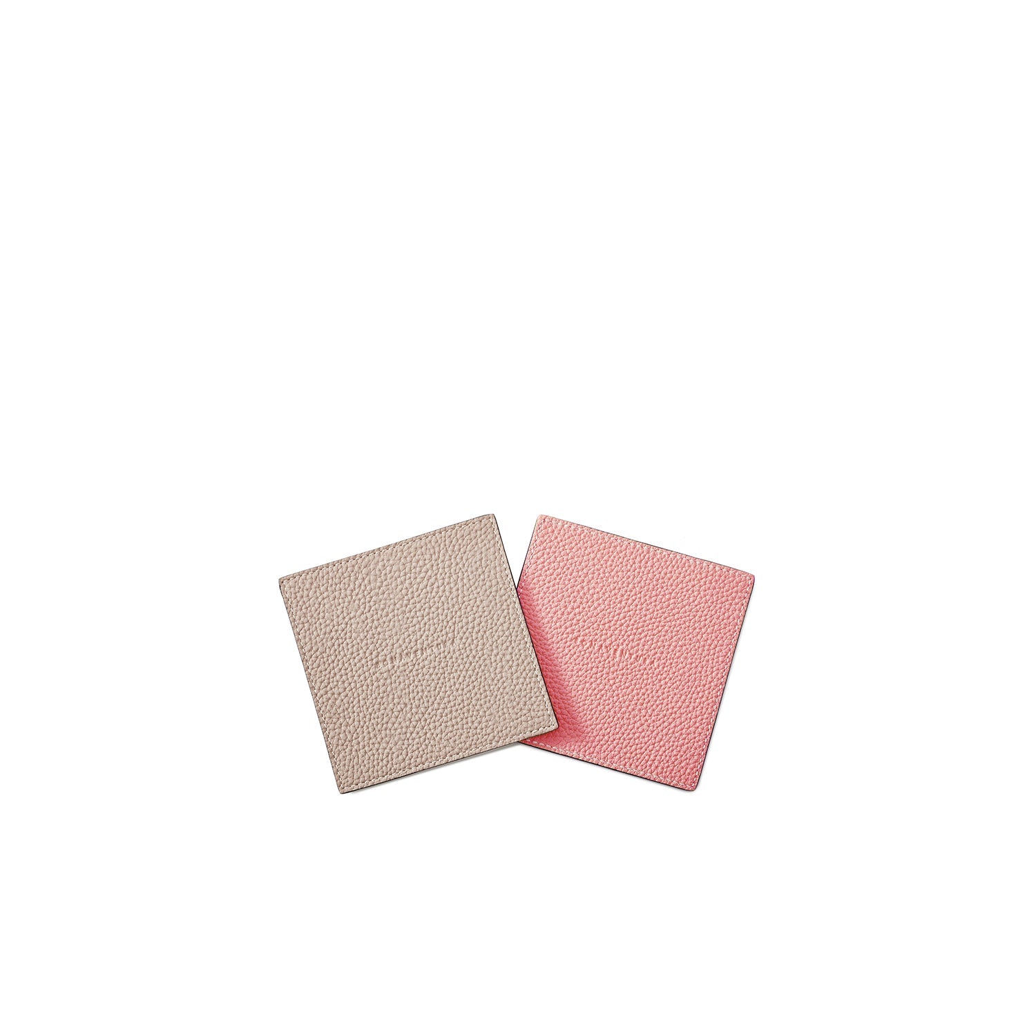Reversible Square Coaster Set Shrink Leather (Greige × Coral Pink)