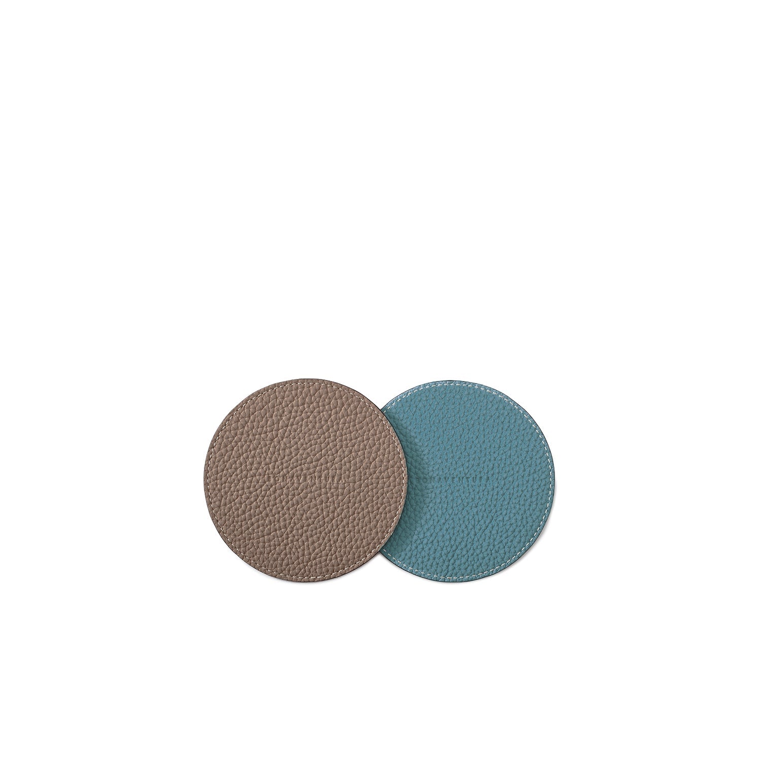 Reversible Round Coaster Set Shrink Leather (Etoupe × Blue Cyan)