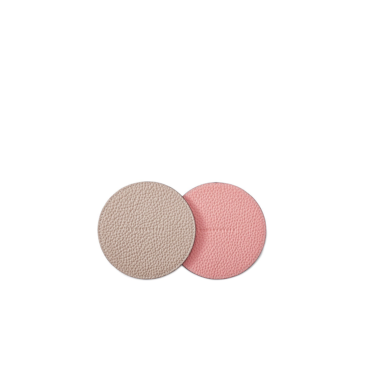Reversible Round Coaster Set Shrink Leather (Greige × Coral Pink)