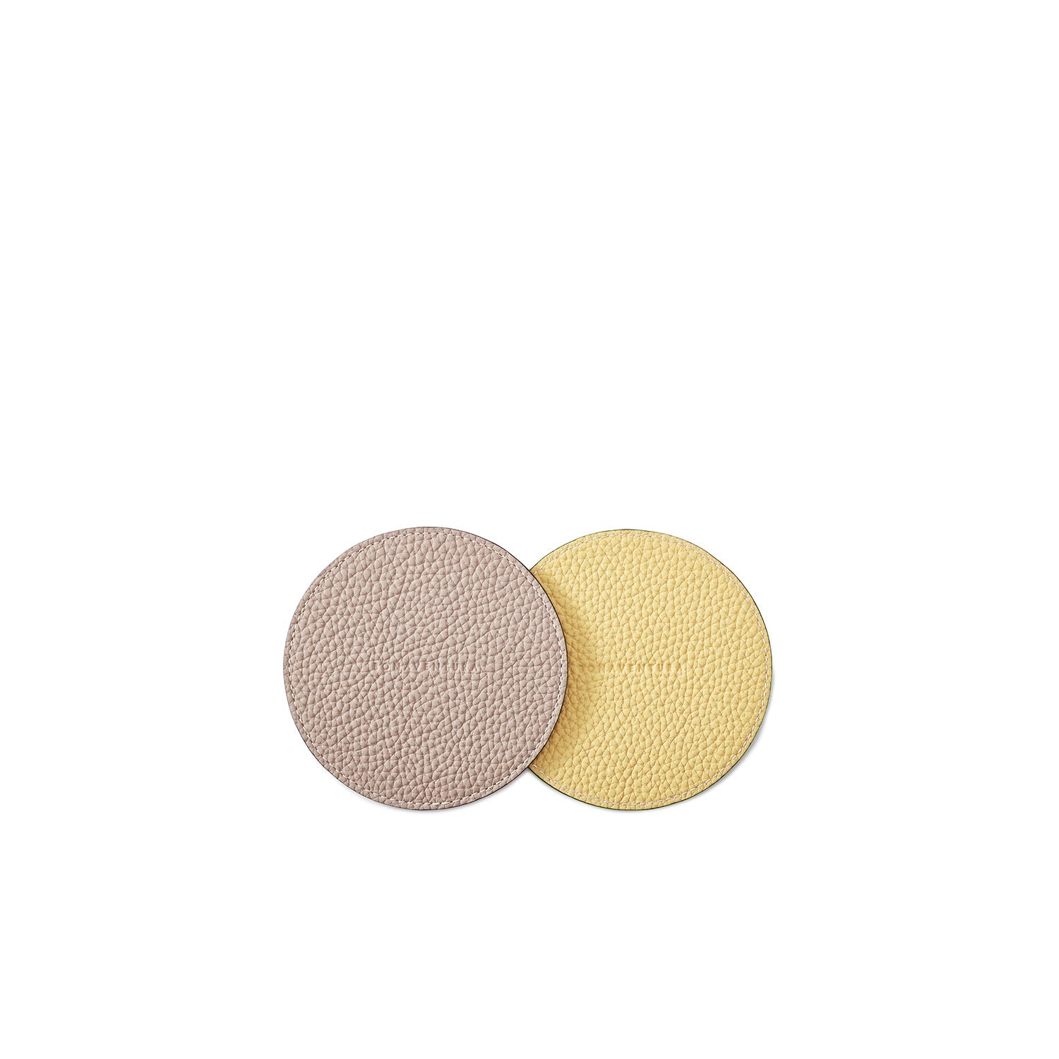 Reversible Round Coaster Set Shrink Leather (Greige × Yellow)