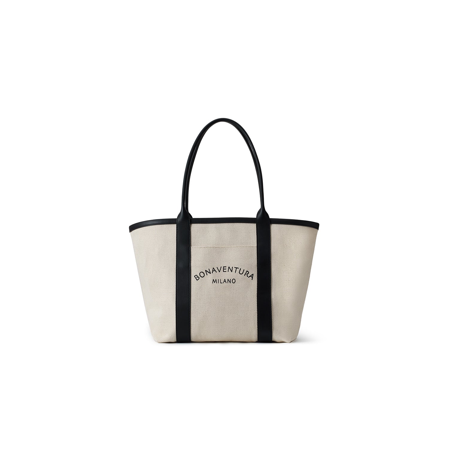 Canvas Leather Combination Tote Bag (Ivory × Black)