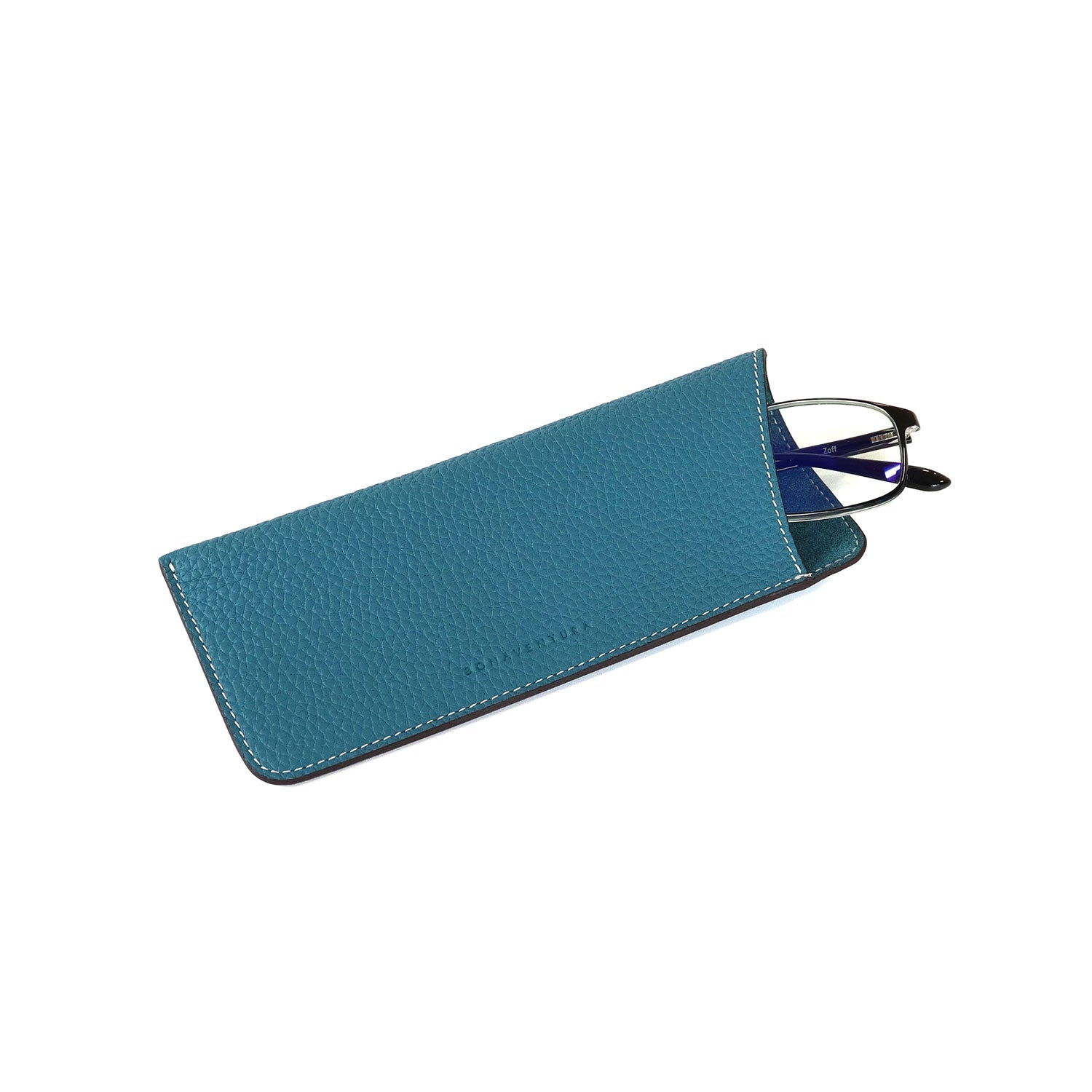 Eyeglass Case Shrink Leather (Blue Cyan)