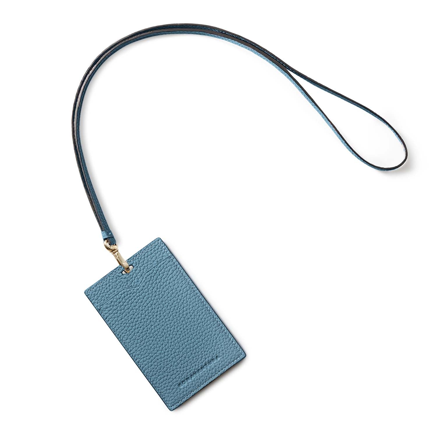 Vertical ID Card Holder Bottalato Leather (Blue Cyan)