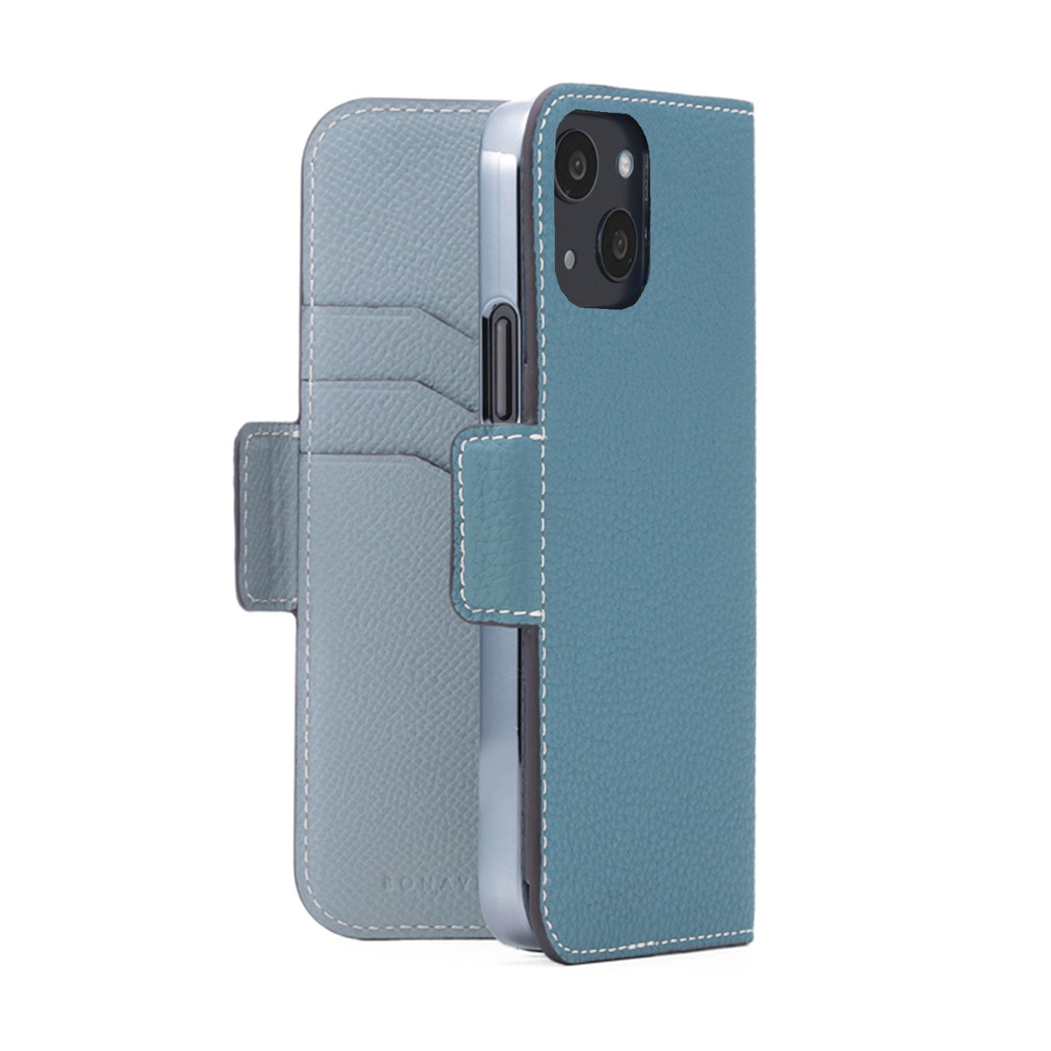 iPhone 13 Stand Diary Case Shrink Leather (Blue Cyan × Blue Lin)