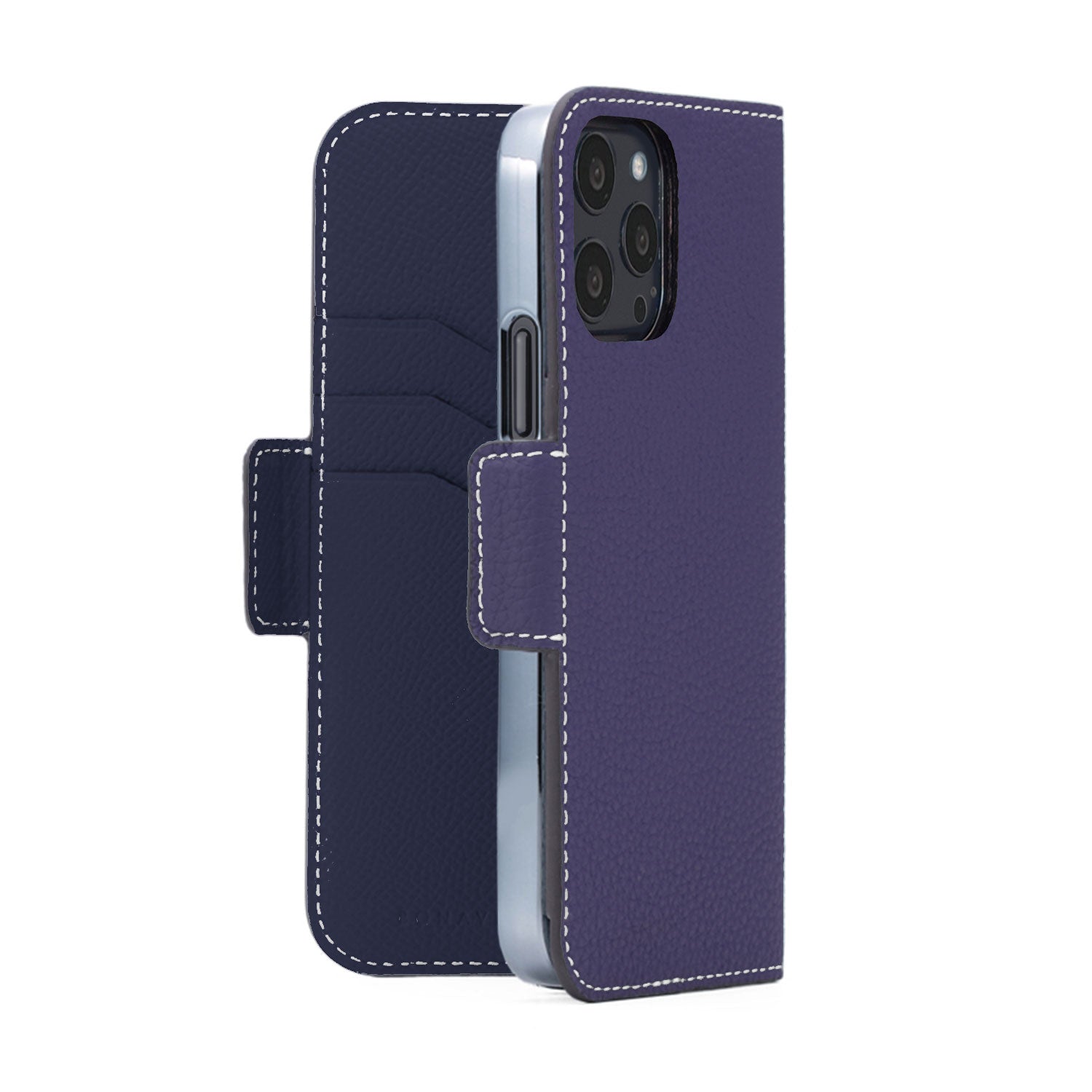 iPhone 13 Pro Stand Diary Case Shrink Leather (Indigo Blue × Navy)