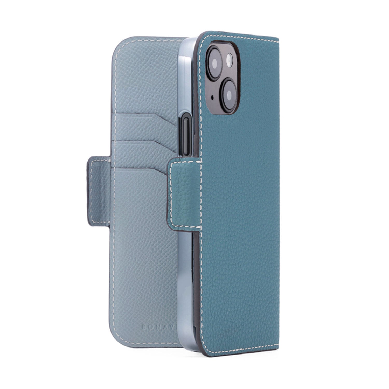 iPhone 14 Stand Diary Case Shrink Leather (Blue Cyan × Blue Lin)