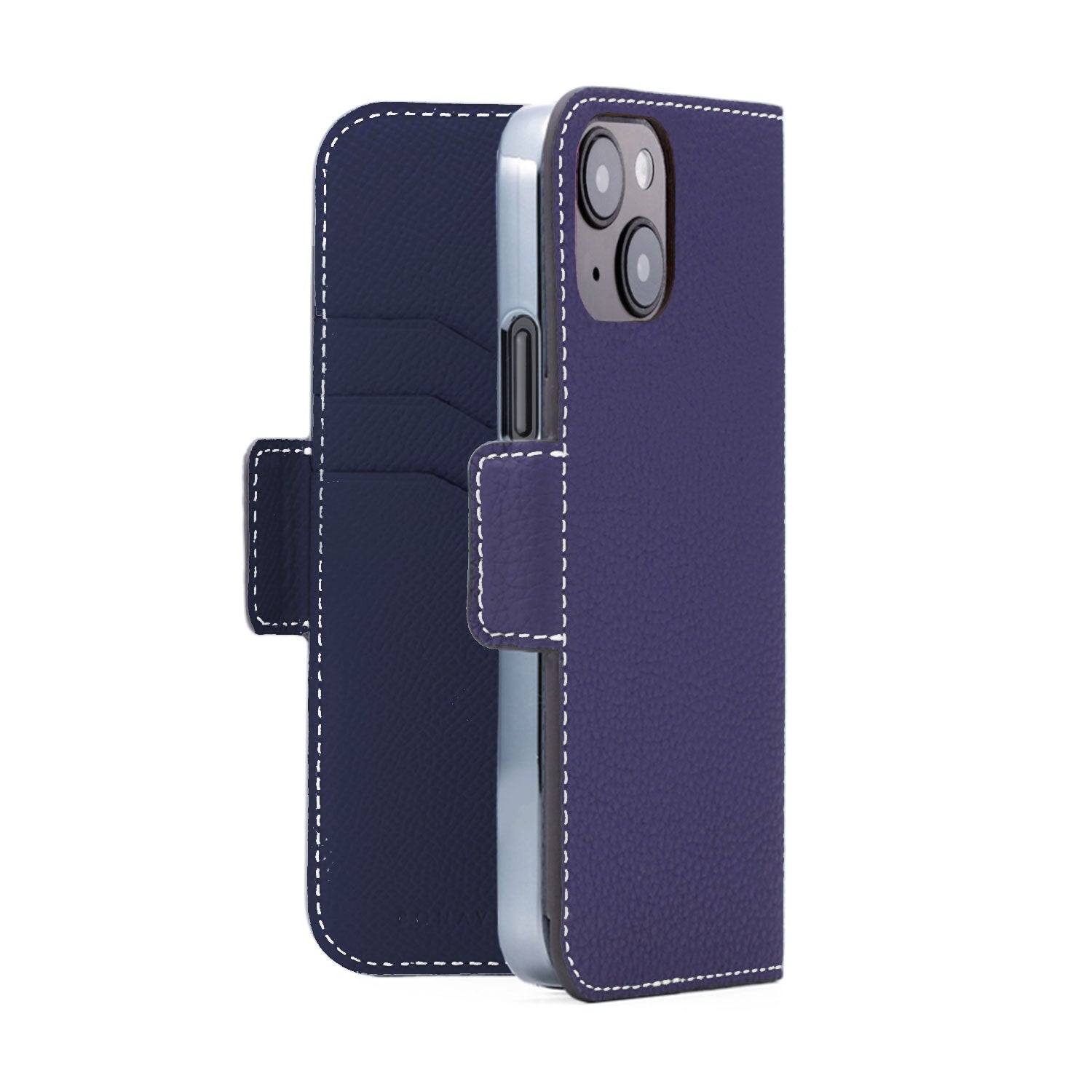 iPhone 14 Stand Diary Case Shrink Leather (Indigo Blue × Navy)