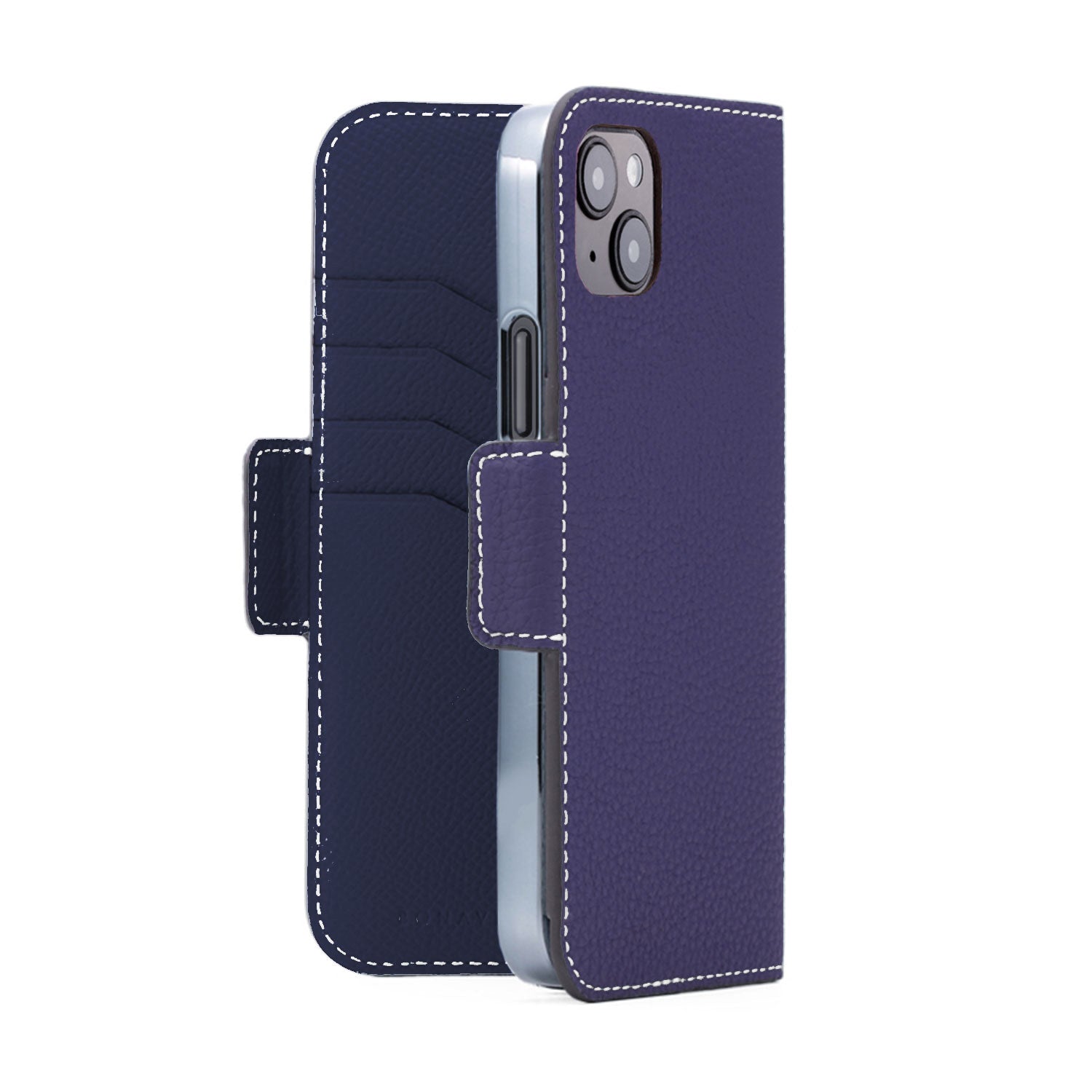 iPhone 14 Plus Stand Diary Case Shrink Leather (Indigo Blue × Navy)