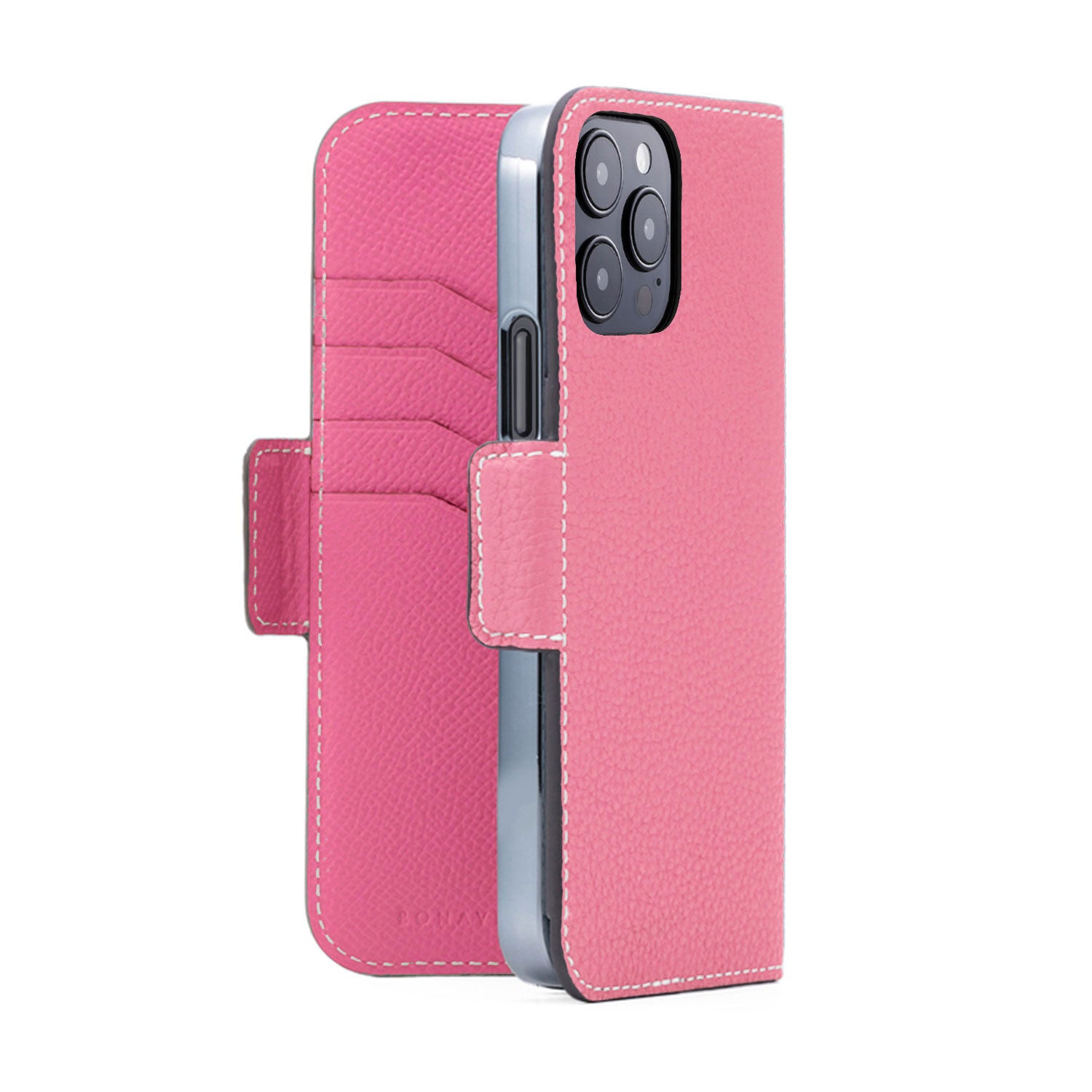 iPhone 14 Pro Max Stand Diary Case Shrink Leather (Azalee Pink × Fuchsia Pink)