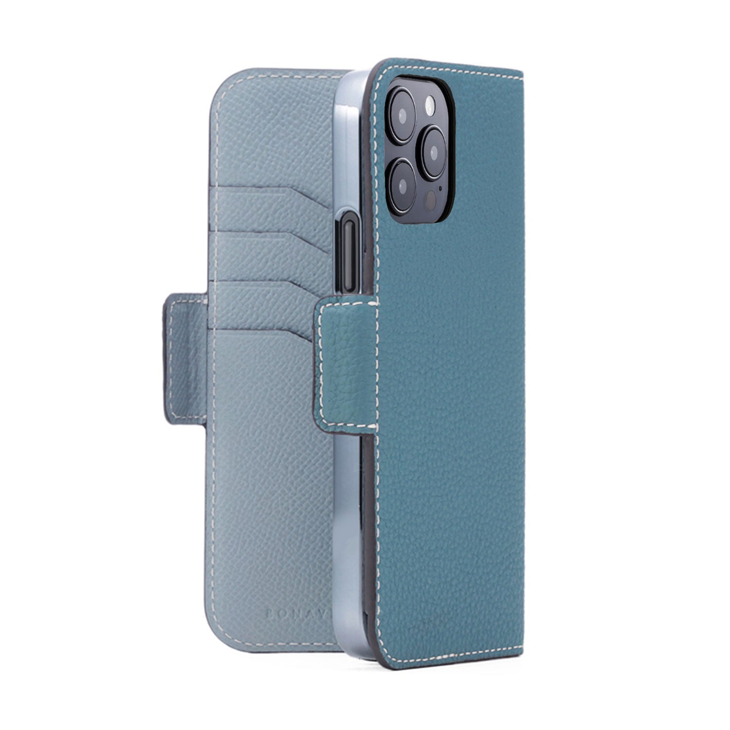 iPhone 14 Pro Max Stand Diary Case Shrink Leather (Blue Cyan × Blue Lin)