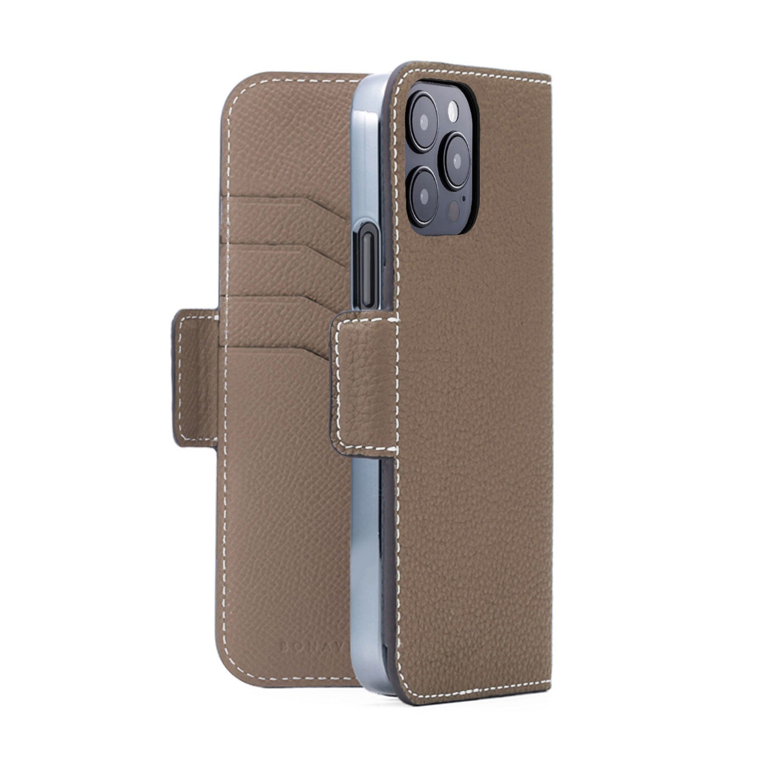 iPhone 14 Pro Max Stand Diary Case Shrink Leather (Etoupe)